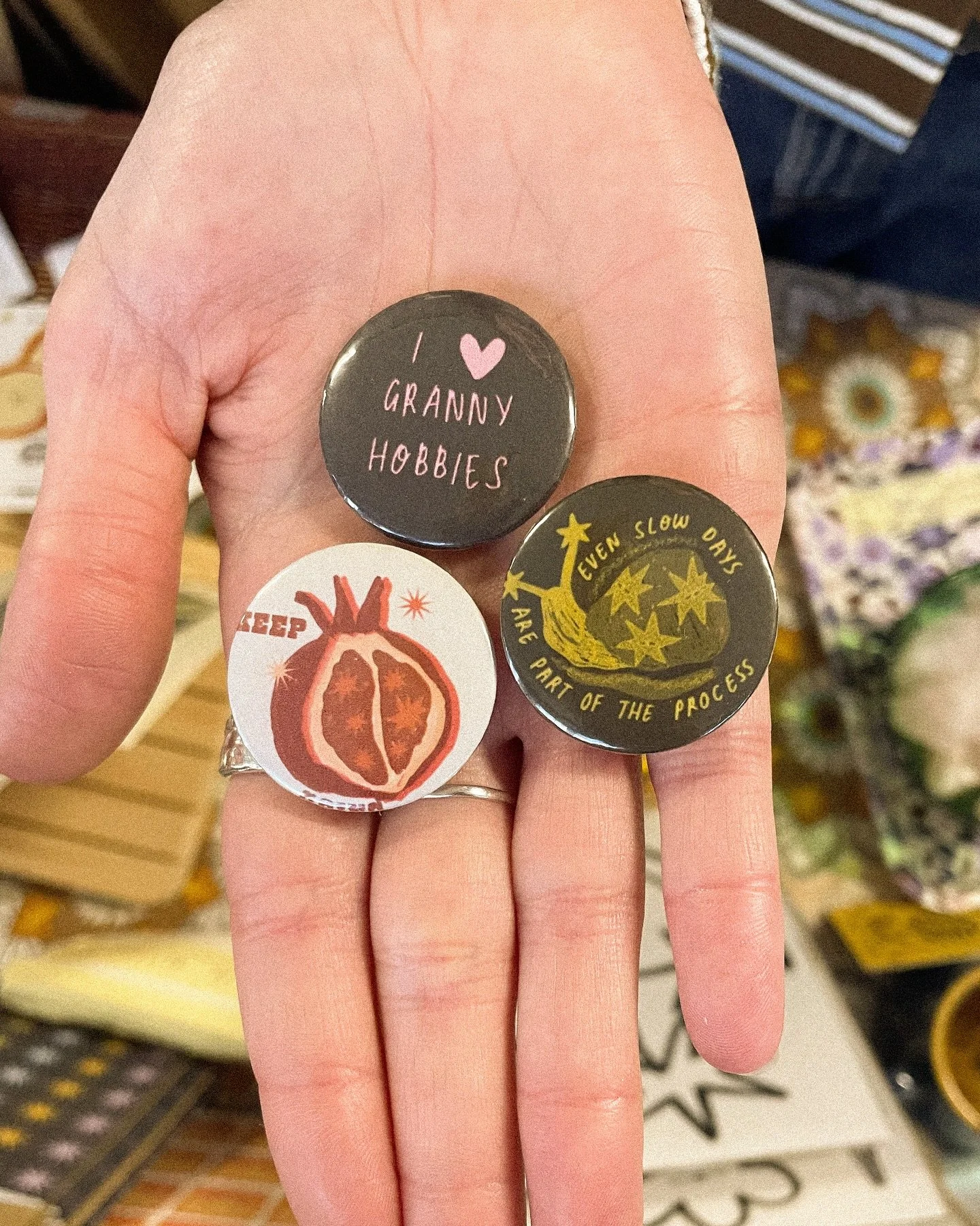 Super cutie hand made badges designed by me will be hitting the site as part of my big fat shop drop on 31/10 π€ππ€ππ€ππ€ 
A mixture is driving Italy designed and old book pages. Miffy will be back when I find some more Miffy books π 
They&rsqu