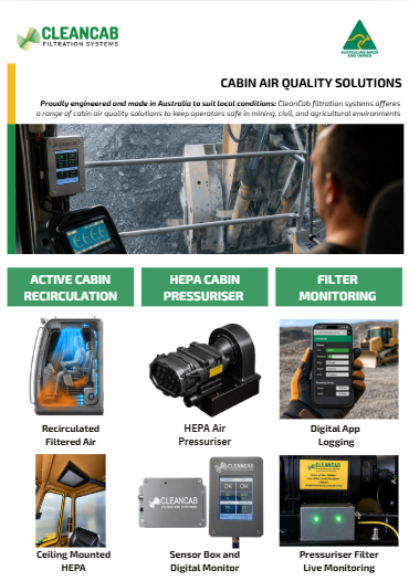 A person operating an aircraft cockpit panel with water spray outside. Below are six icons related to cabin air quality solutions, including active cabin recirculation, HEPA cabin pressurizer, filter monitoring, recirculated filtered air, HEPA air pressurizer, digital app logging, a ceiling-mounted HEPA unit, a sensor box with digital monitor, and a pressurizer filter with live monitoring.