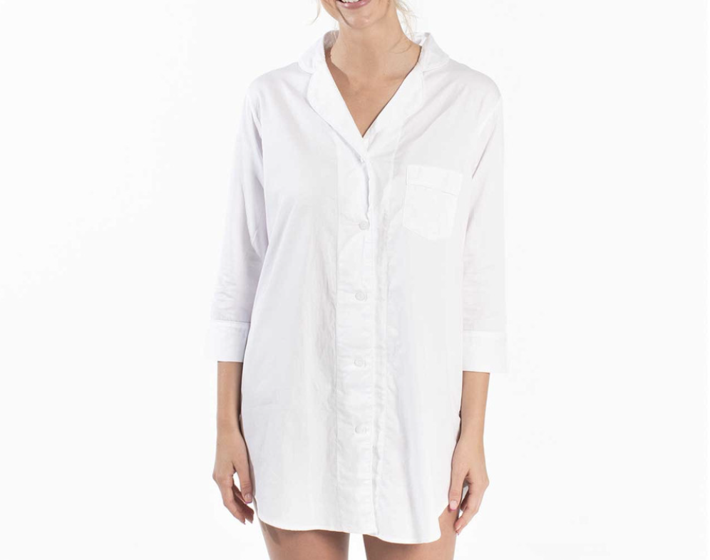 Button down sleep shirt in white