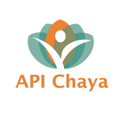 API Chaya logo: ambiguous plant or person shape overlaid on a teal and orange lotus flower, orange text reads "API Chaya"