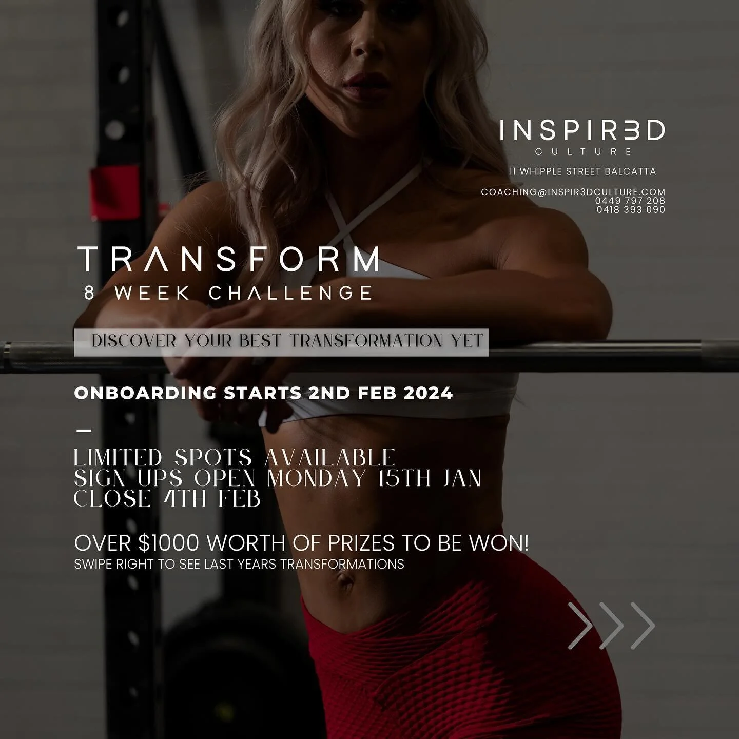🚀 Ready to Transform Your Life in 8 Weeks?
 Join the 2024 TRANSFORM Challenge! 🌟
⠀⠀⠀⠀⠀⠀⠀⠀⠀
✨ LIMITED SPOTS AVAILABLE - Current members, secure your EARLY BIRD VIP Spot on January 14th, 2024 due to the overwhelming popularity of this transformative 