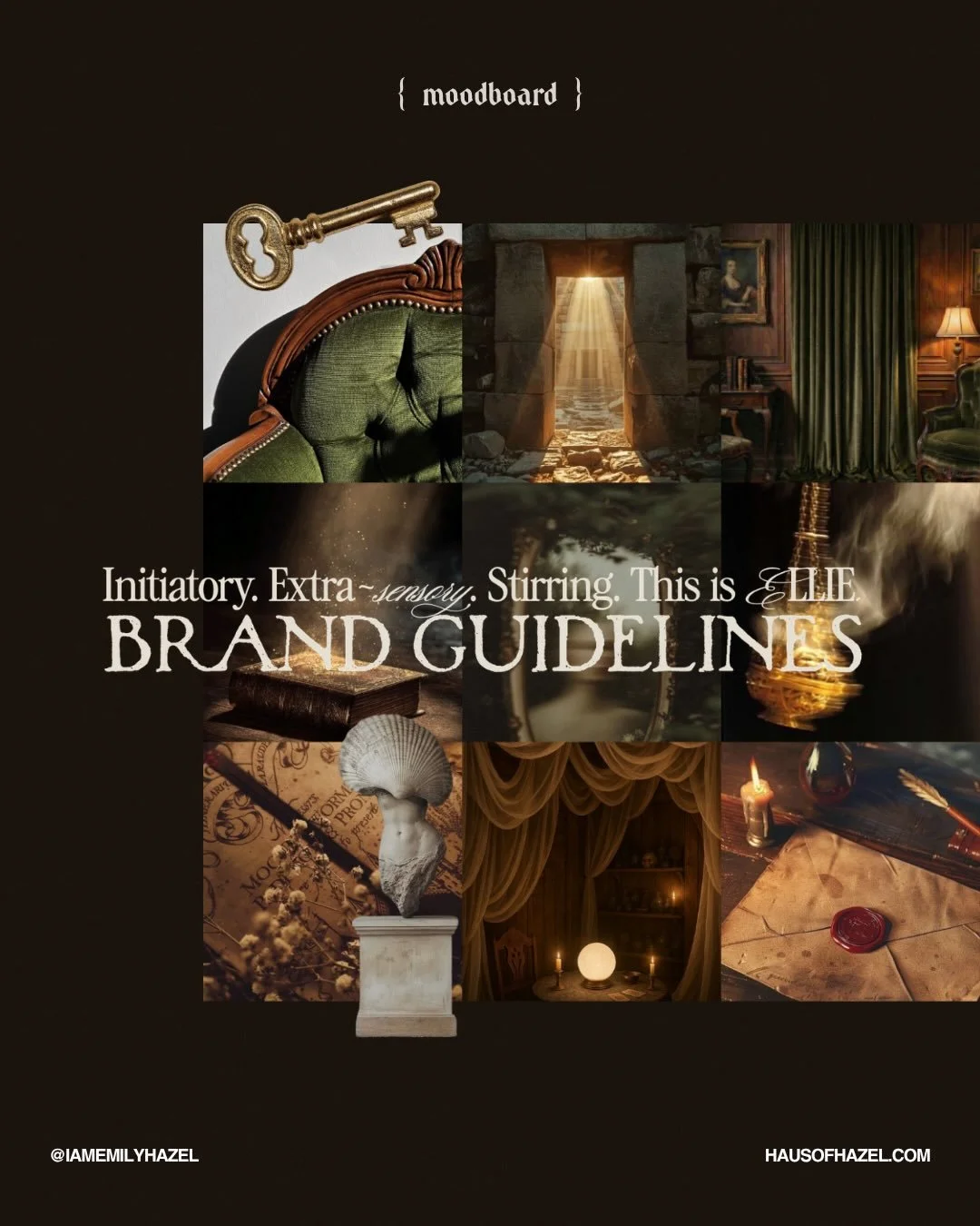 CLIENT MOODBOARD ✹ Using what I call her Brand Codes, the 3 key astrology placements that shape your brand aura &mdash; alongside a *deeeeep* brand clarity questionnaire, I built @elliemakesmagic brand not with trends in mind, but with a rich underst