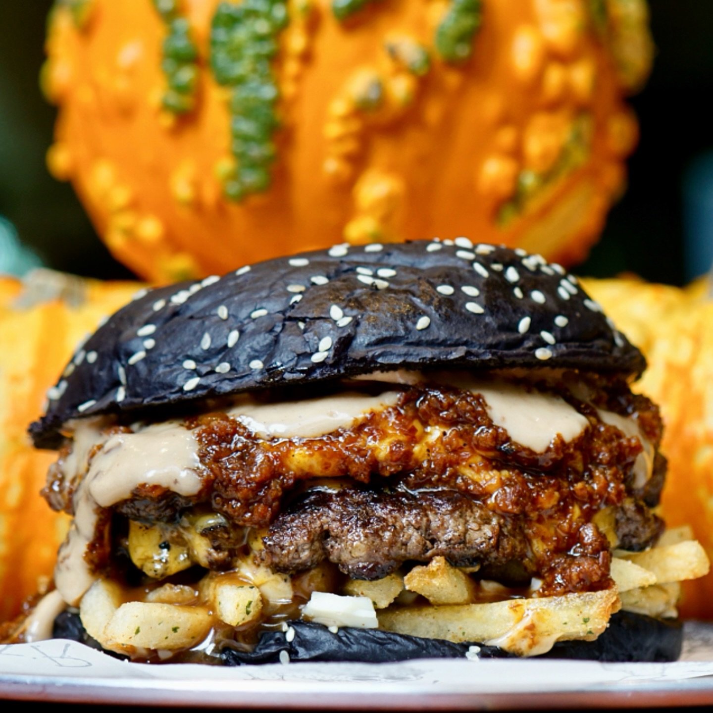 🎃It&rsquo;s spooky szn 🎃

👻BLAME THE GHOST👻

Double Beef 
Double Cheese 
Ghost Pepper Bacon Jam 
BBQ &amp; Black Garlic Aioli 
Ghost Pepper Gravy Poutine 
Black Bun
$25 

Available all week at Bar Luca!