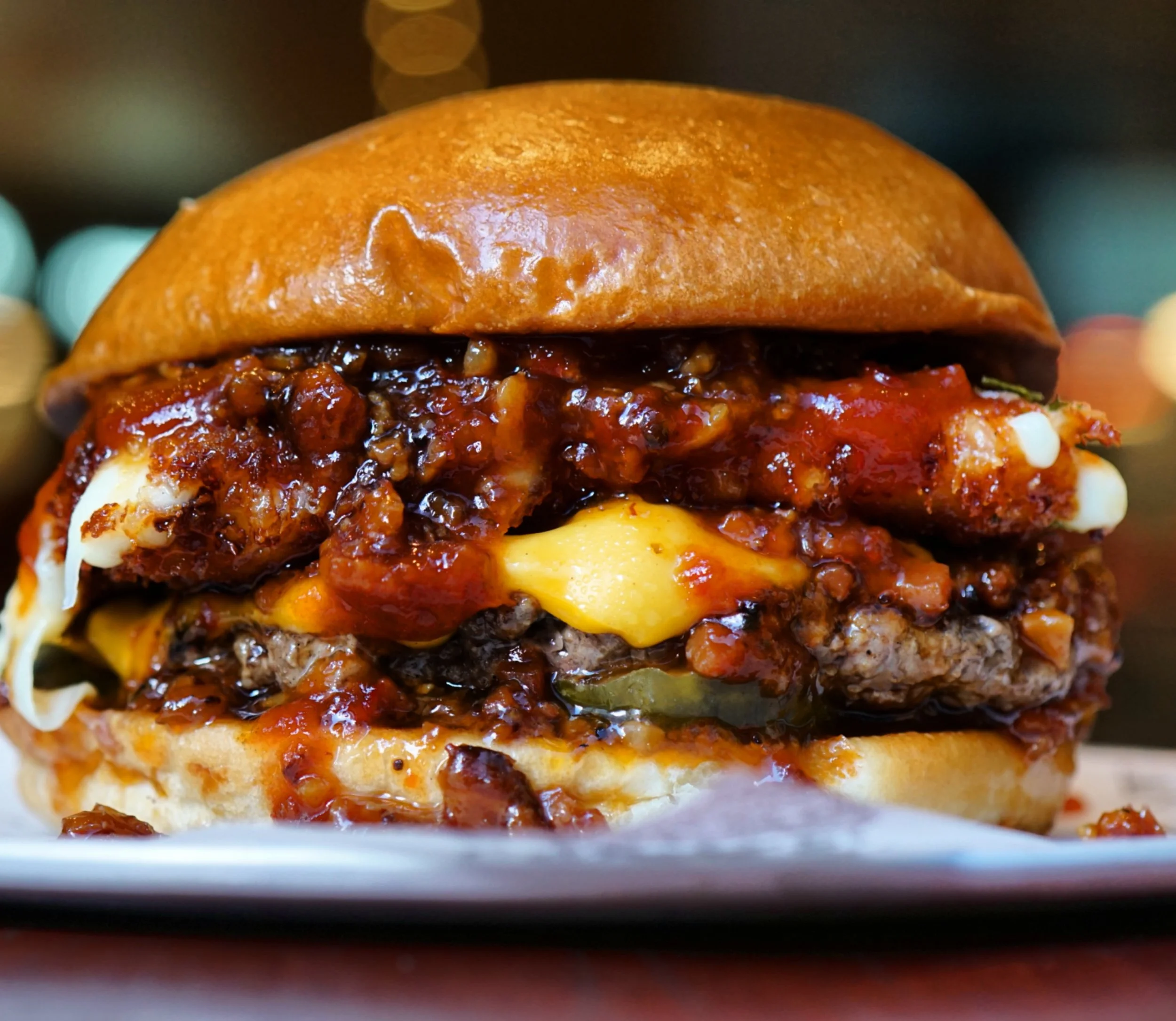 This weeks special! 

JAM PACKED! 

BL Beef Patty
American Cheese 
Bacon &amp; Onion Jam 
Mozzarella Cheese Patty 
Chilli Jam 
Pickles 
Milk Bun 

Available all week, at Bar Luca!