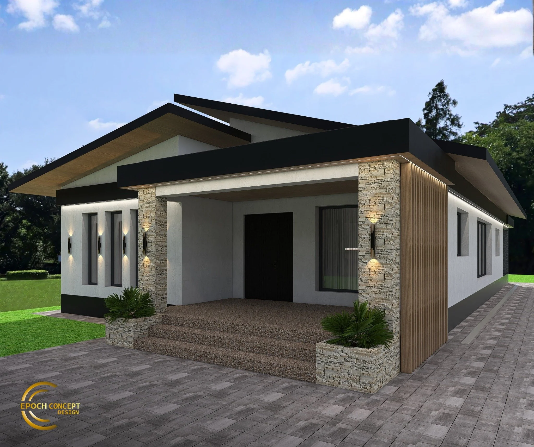 Această fațadă a fost g&acirc;ndită pentru o casă cu personalitate: echilibru &icirc;ntre volume, texturi naturale, iluminat arhitectural și accente moderne.

Dacă visezi la o locuință care să te reprezinte de la prima privire, spune-ne povestea ta ș