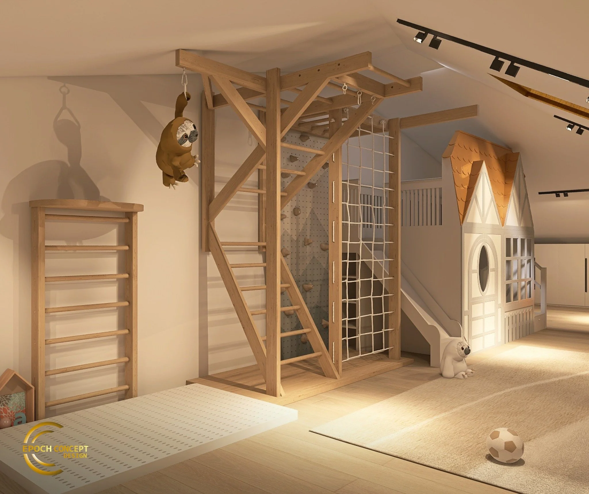 Unde se consumă energia copiilor &icirc;ntr-o casă bine g&acirc;ndită?
&Icirc;n acest proiect, mansarda a fost transformată &icirc;ntr-un spațiu dedicat exclusiv lor: un loc de joacă organizat, sigur și flexibil.

Am integrat:
- zone clare pentru act