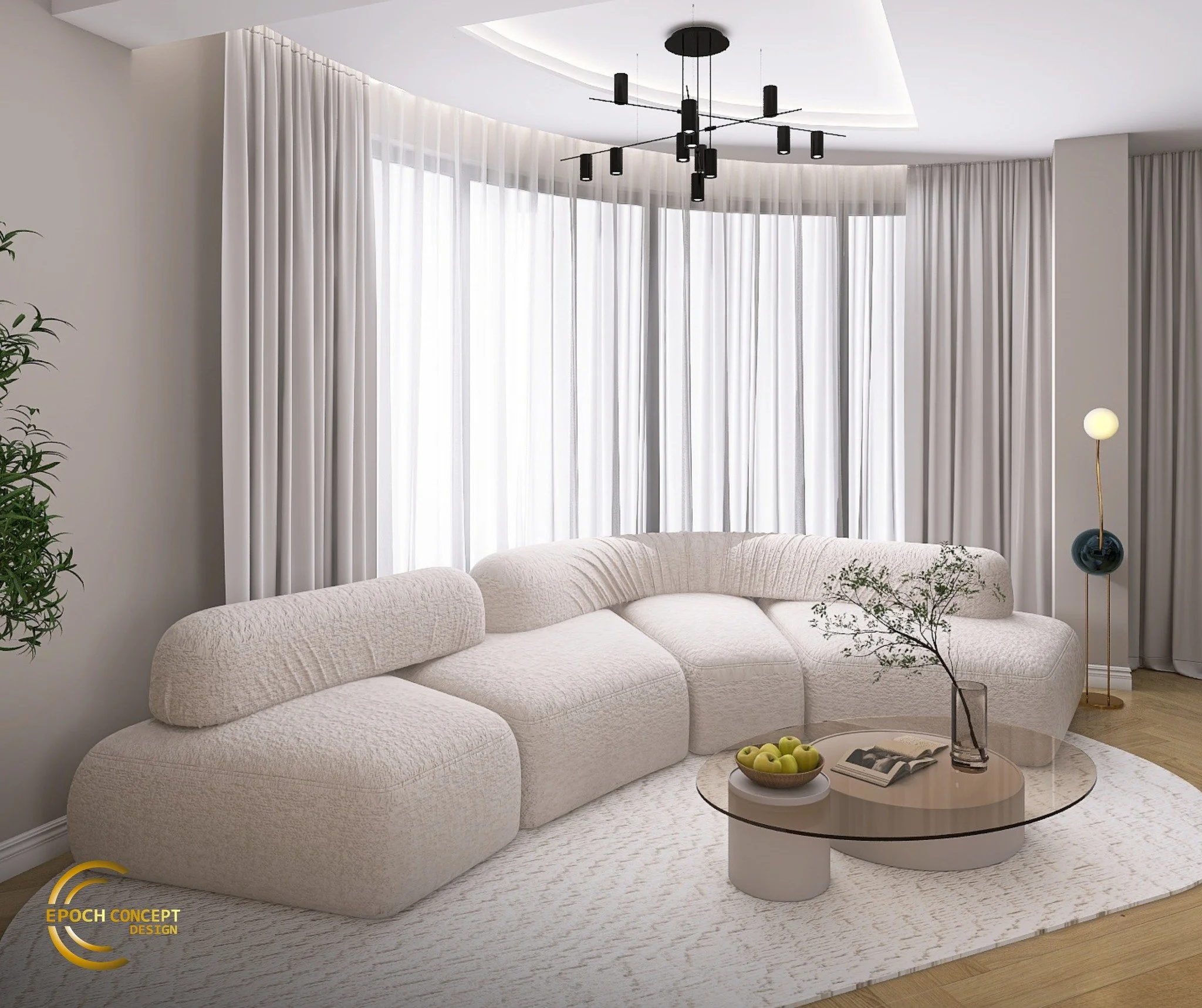 Un interior reușit &icirc;nseamnă compoziție, proporții, ritm și materiale care lucrează coerent &icirc;ntr-un singur concept.

&Icirc;n acest open-space am construit un ambient elegant și contemporan prin contrastul dintre volume soft, texturi tacti