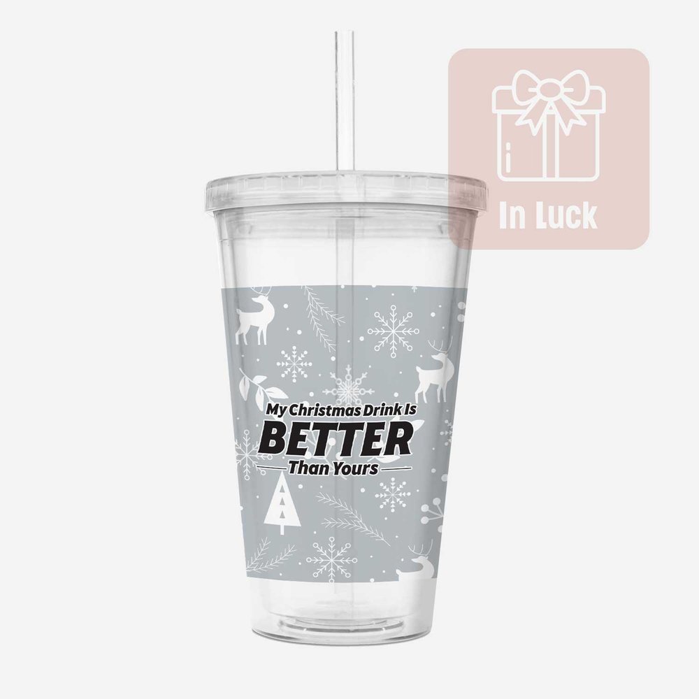 16oz Clear Double Wall Acrylic Tumbler Cup with Lid & Straw Christmas  Ornaments