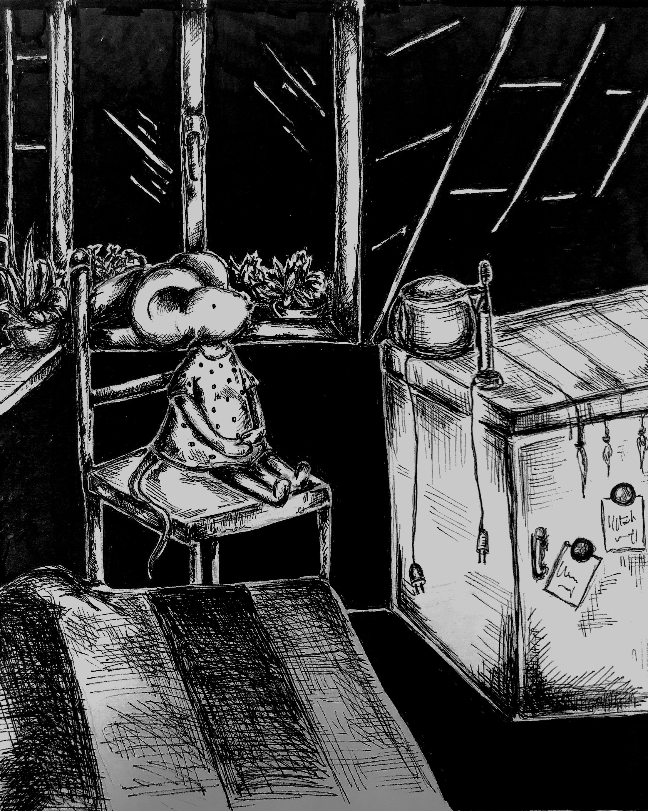 Mouse in natural habitat, Ink on paper, 21x30 cm, 2022