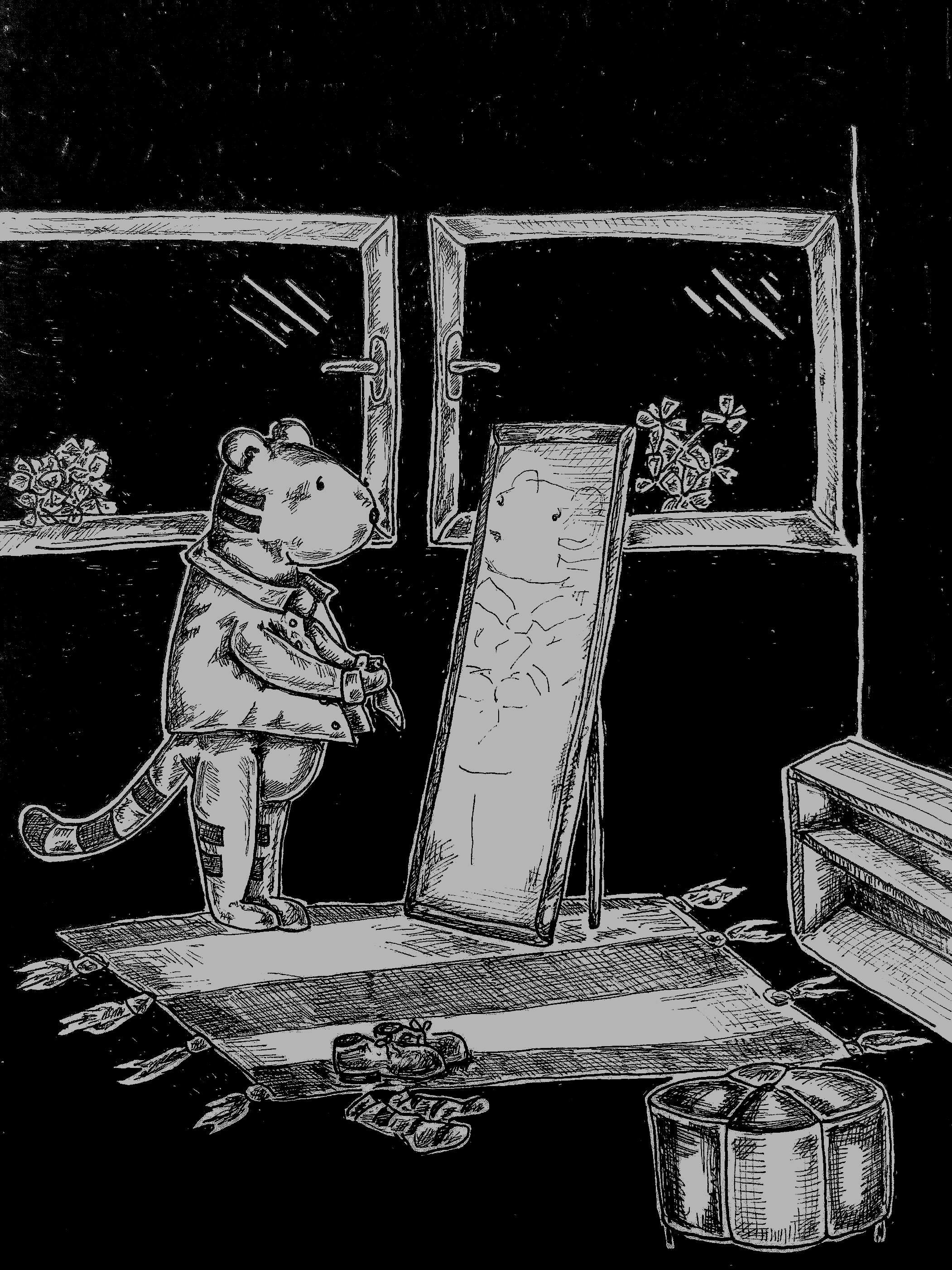 Beartiger in natural habitat, Ink on paper, 21x30 cm, reworked piece from 2019