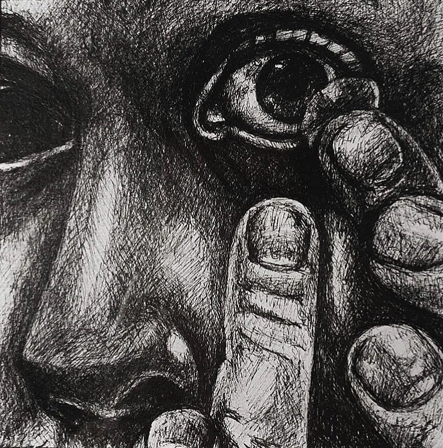 Autoportrait avec lentille de contact, 2024.