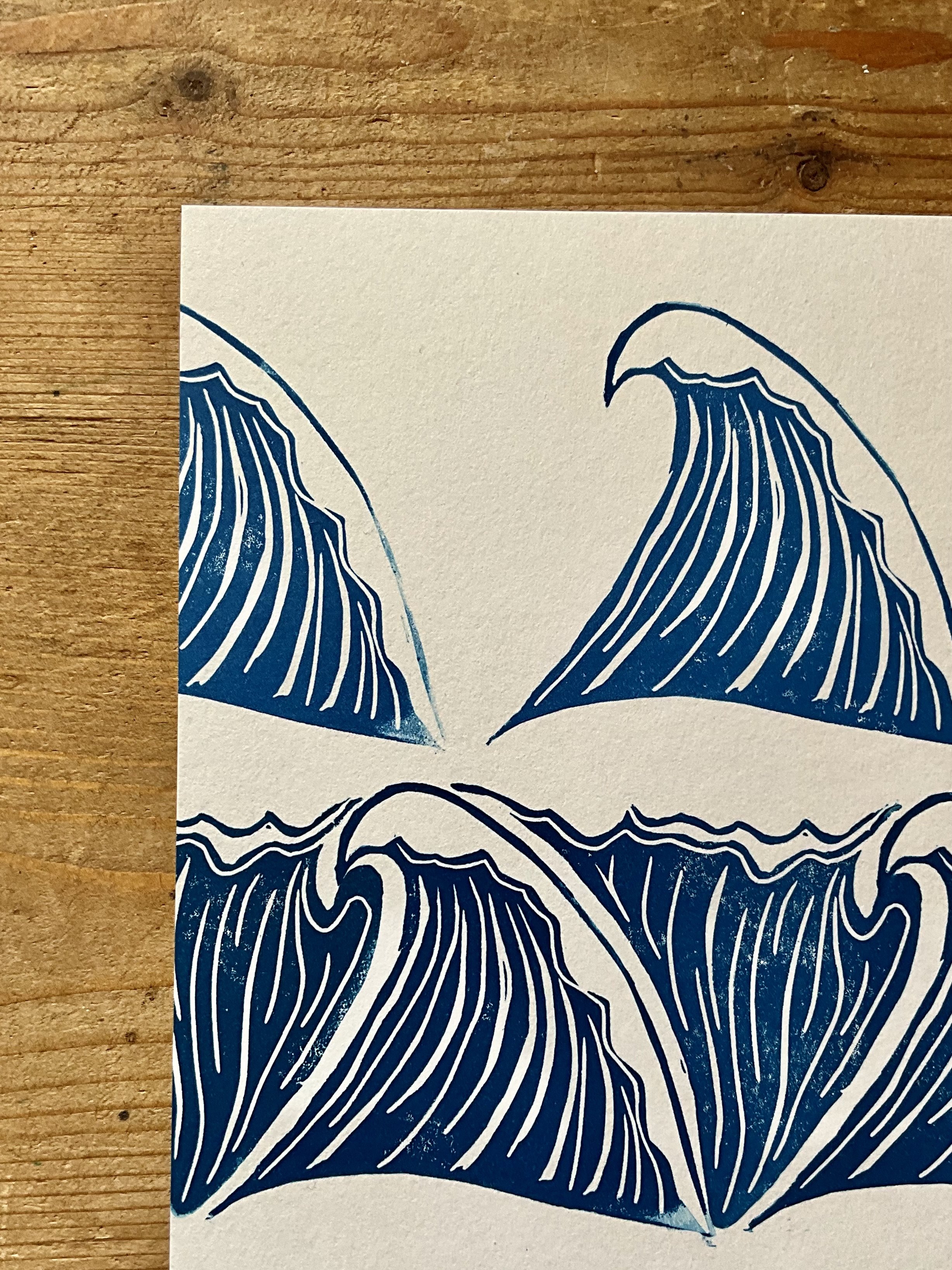 Close up on top left corner of A5 waves print