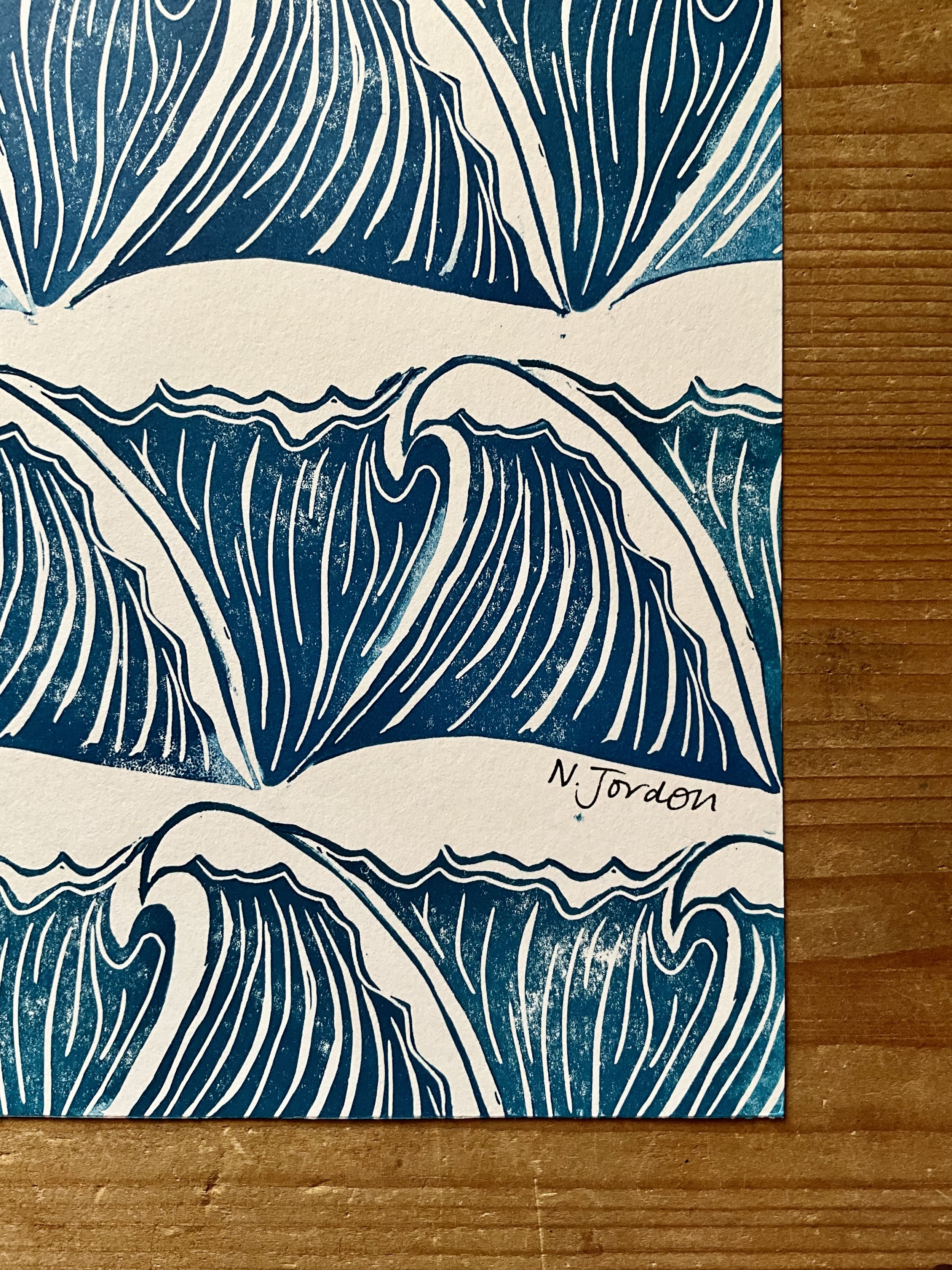 Close up of bottom right corner of A4 waves print.