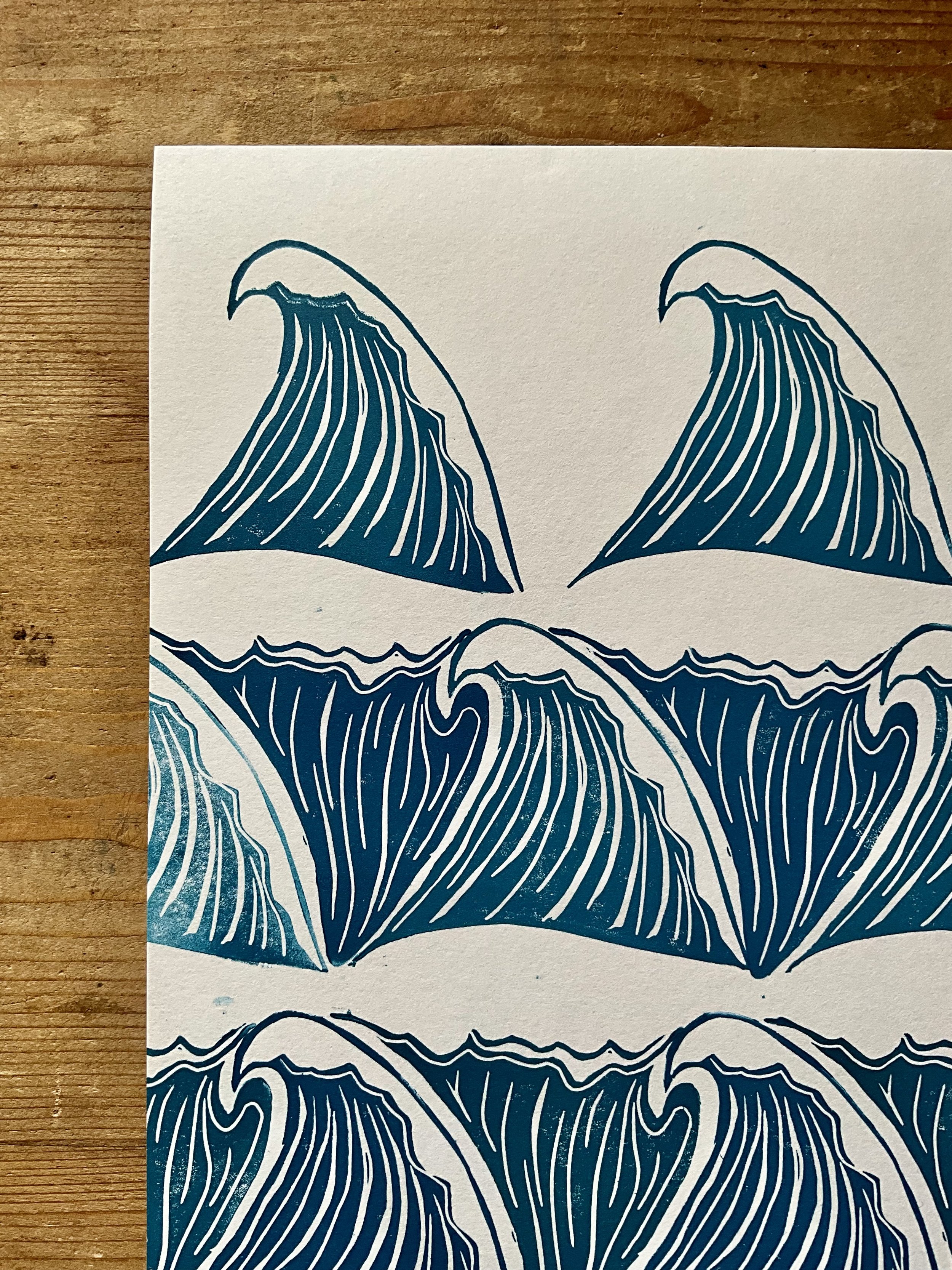 Close up of top right corner of A4 waves print.