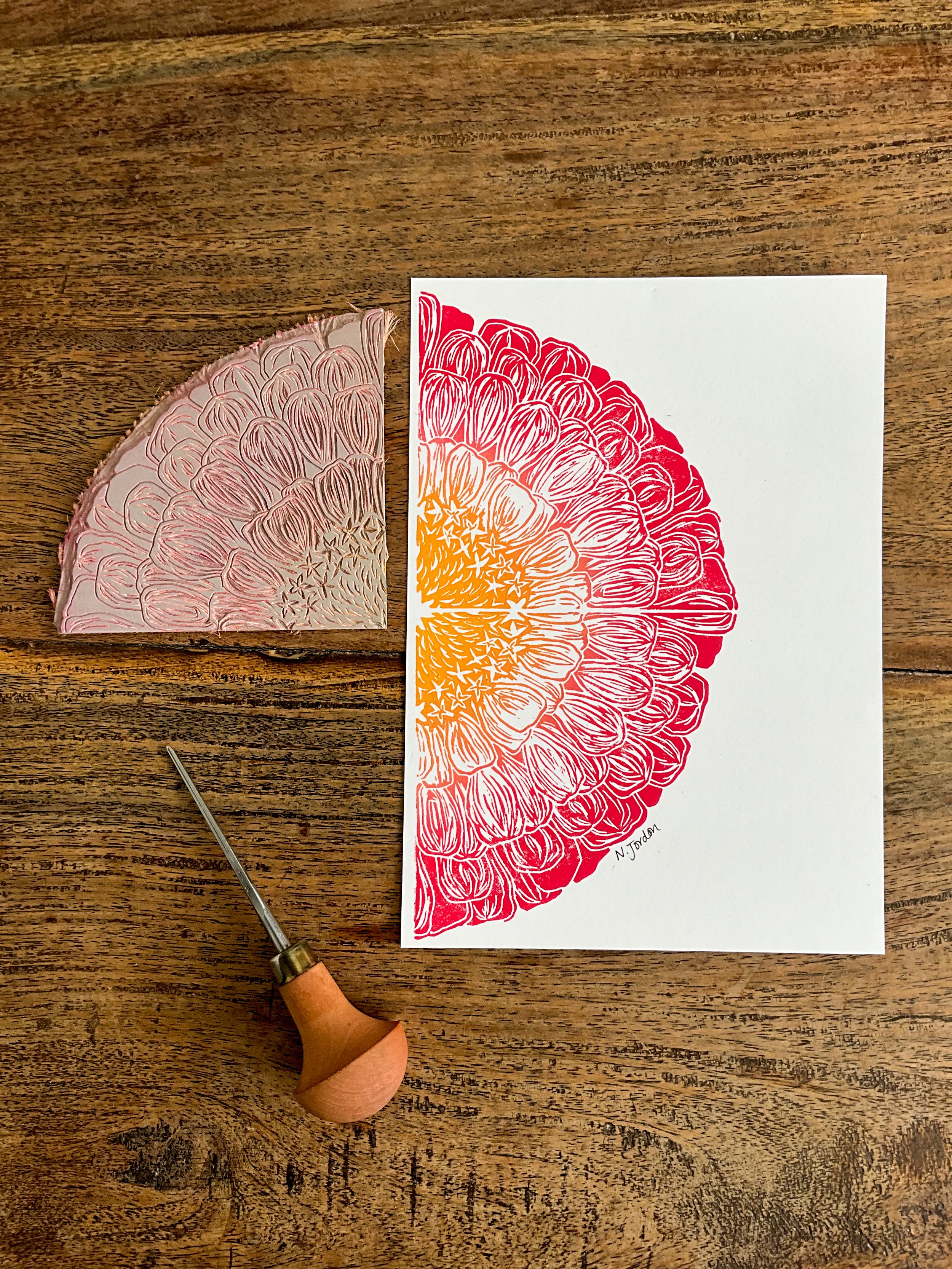 Zinnia half print, A5