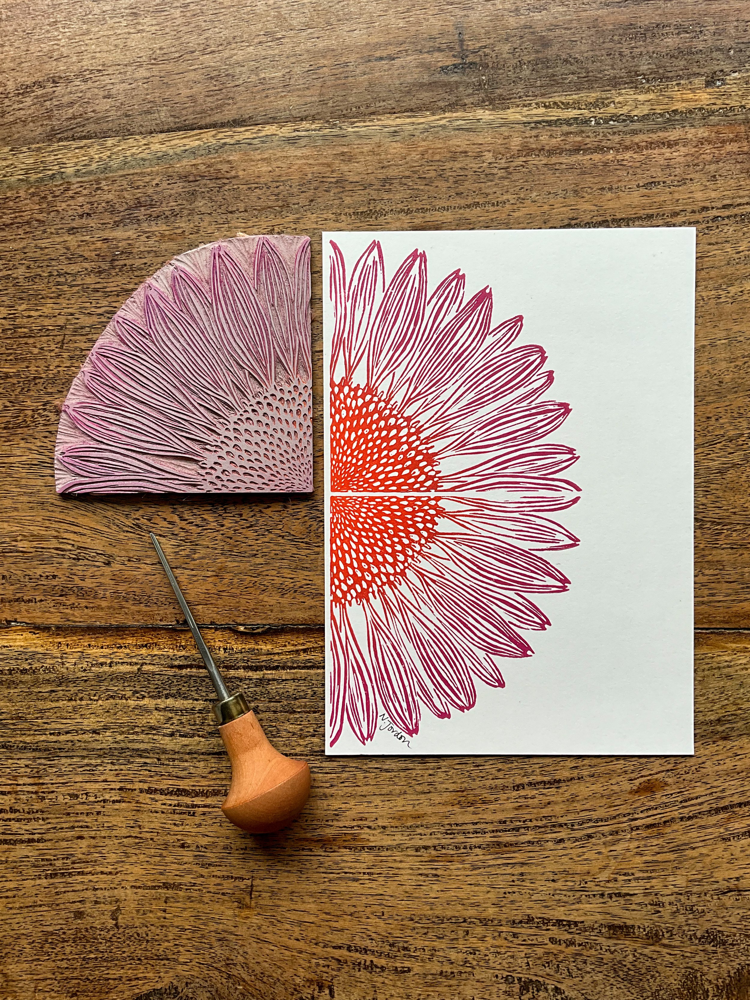 Coneflower half print, A5