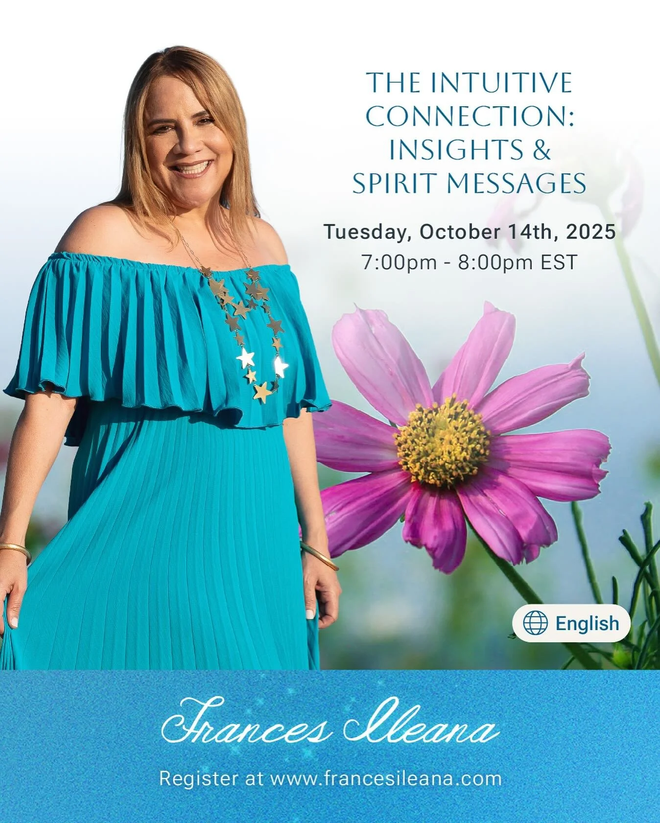 ✨✨&ldquo;The Intuitive Connection: Insights &amp; Spirit Messages&rdquo; ✨ 

Join Medium Frances Ileana for a FREE onlie event exploring intuition, spiritual connection, and mediumship. Experience a mini-reading as she connects with Spirit to bring g