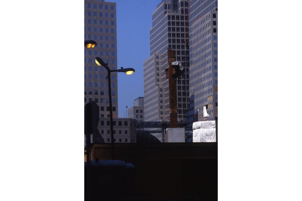 9/11 Ground Zero - WTC fallen steel girders forming memorial cross