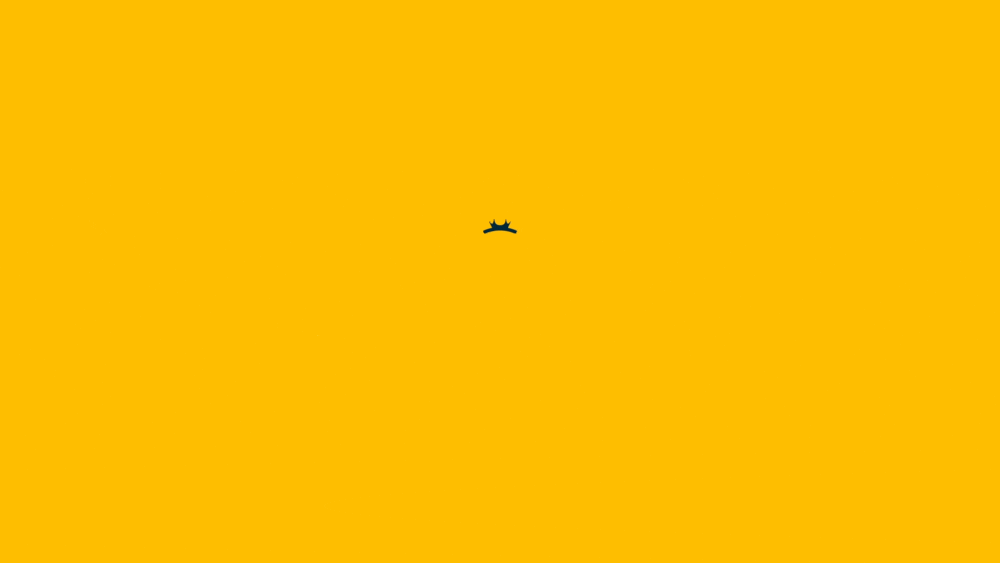 A minimalist yellow background with a small black crown symbol in the center.