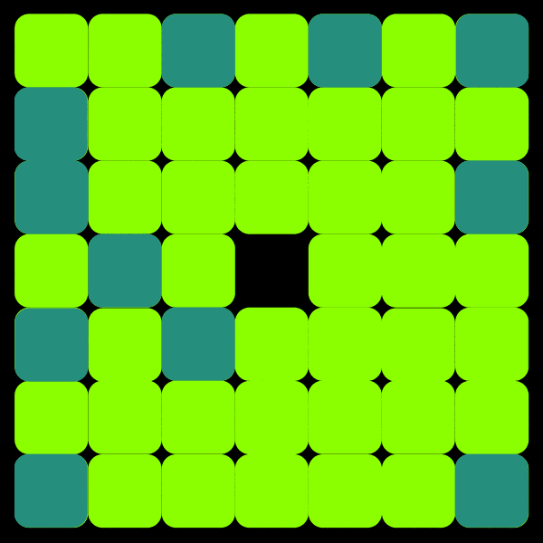 A pattern of green and teal rounded squares arranged in a grid.