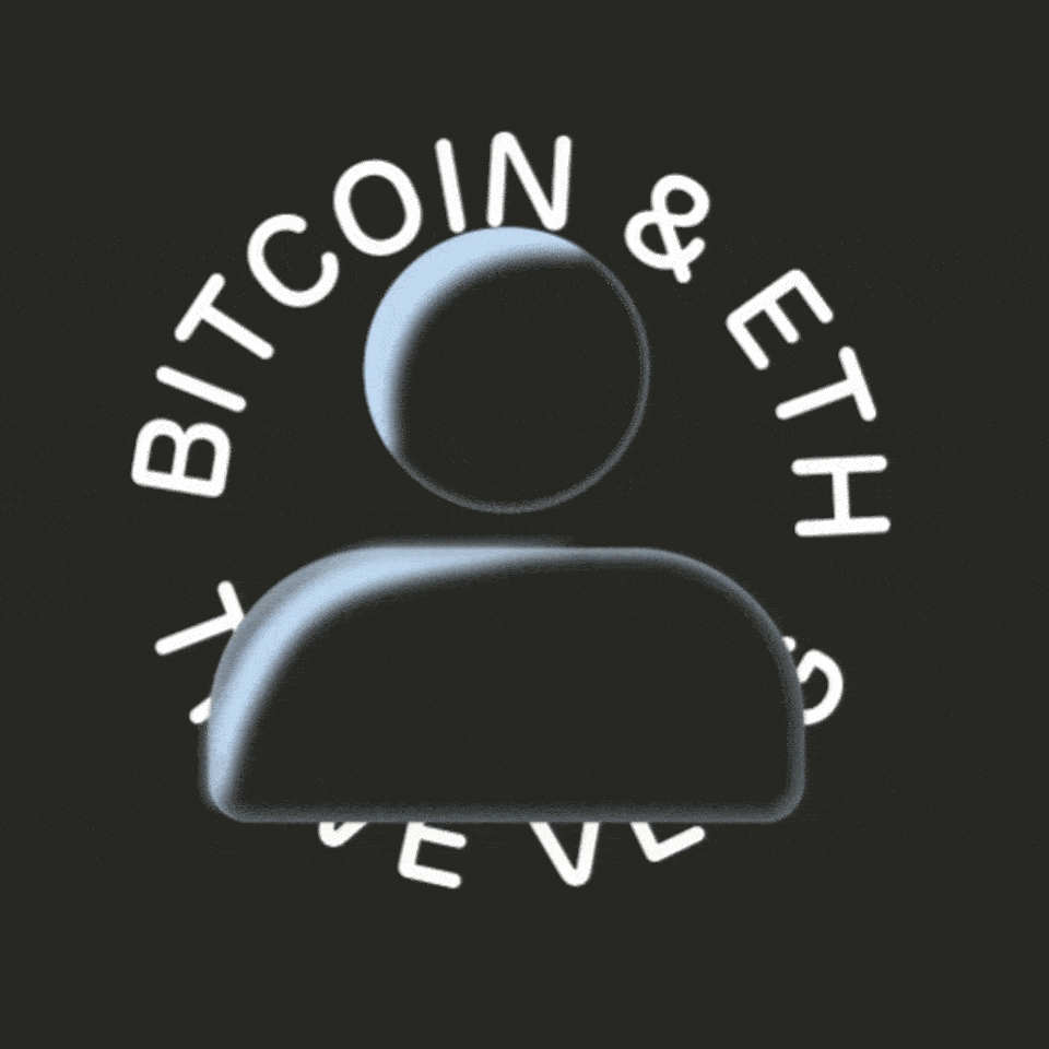 Digital graphic with a stylized person icon and the text 'BITCOIN & ETH' in a circular arrangement.