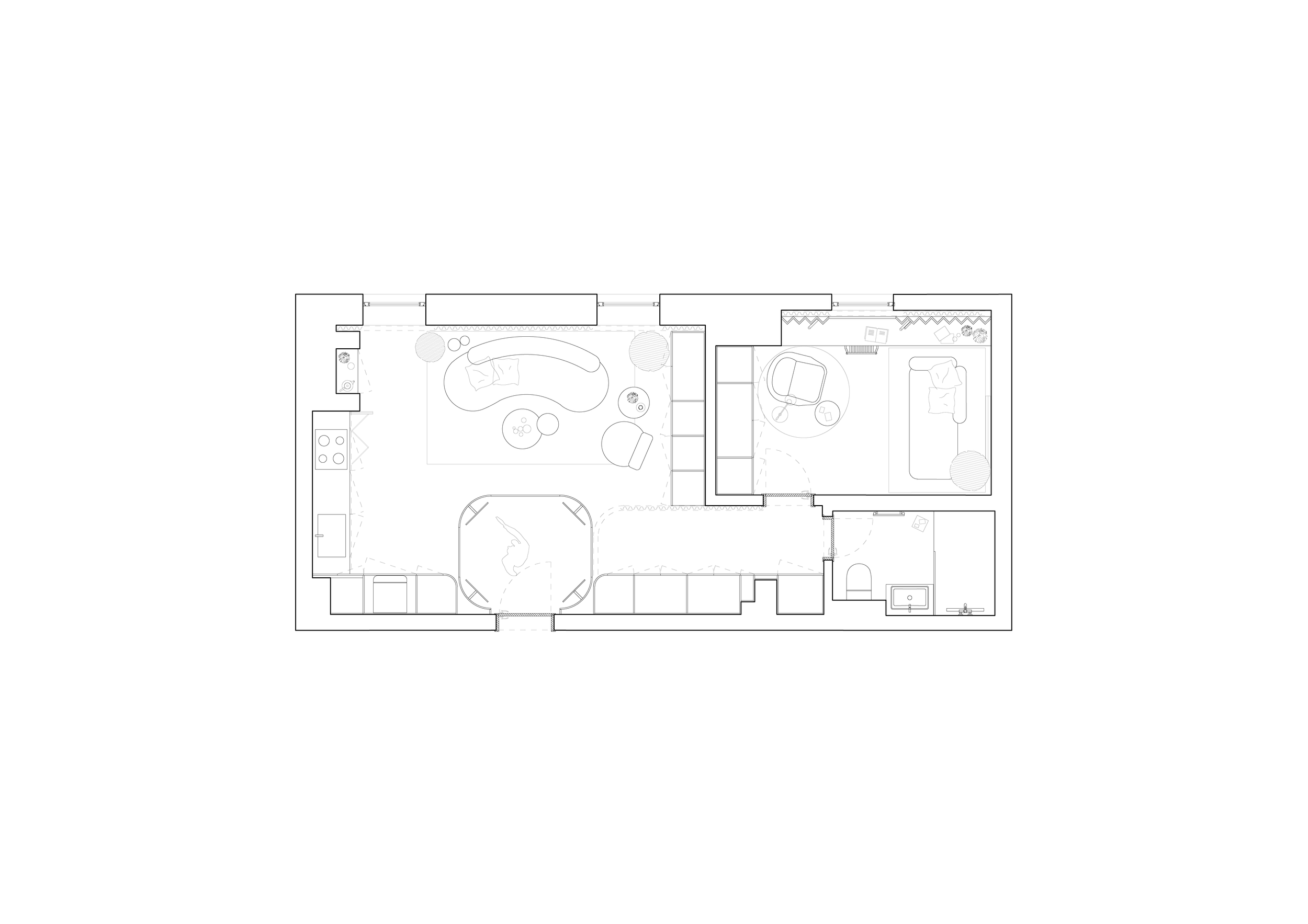 Interior design plan of a therapy office in Bucharest, featuring calming colors and functional spaces.