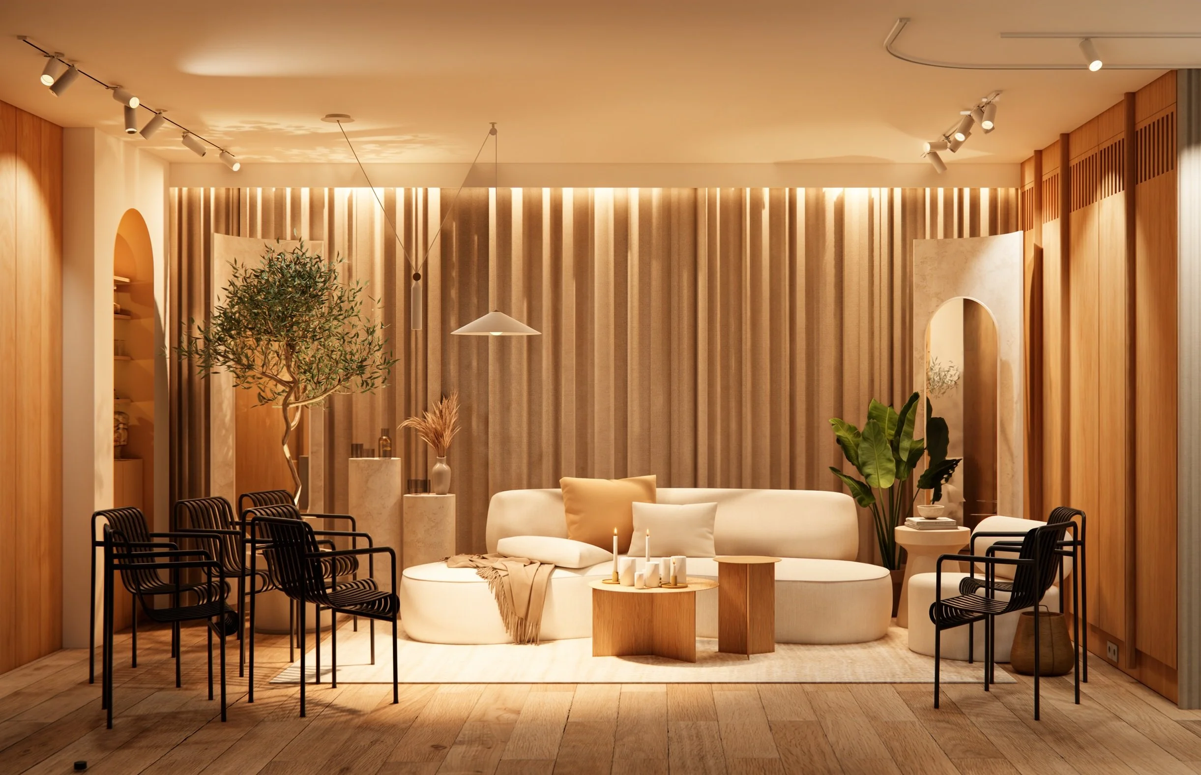 Design interior cabinet psihoterapie: culori calde, mobilier ergonomic și atmosferă liniștitoare.