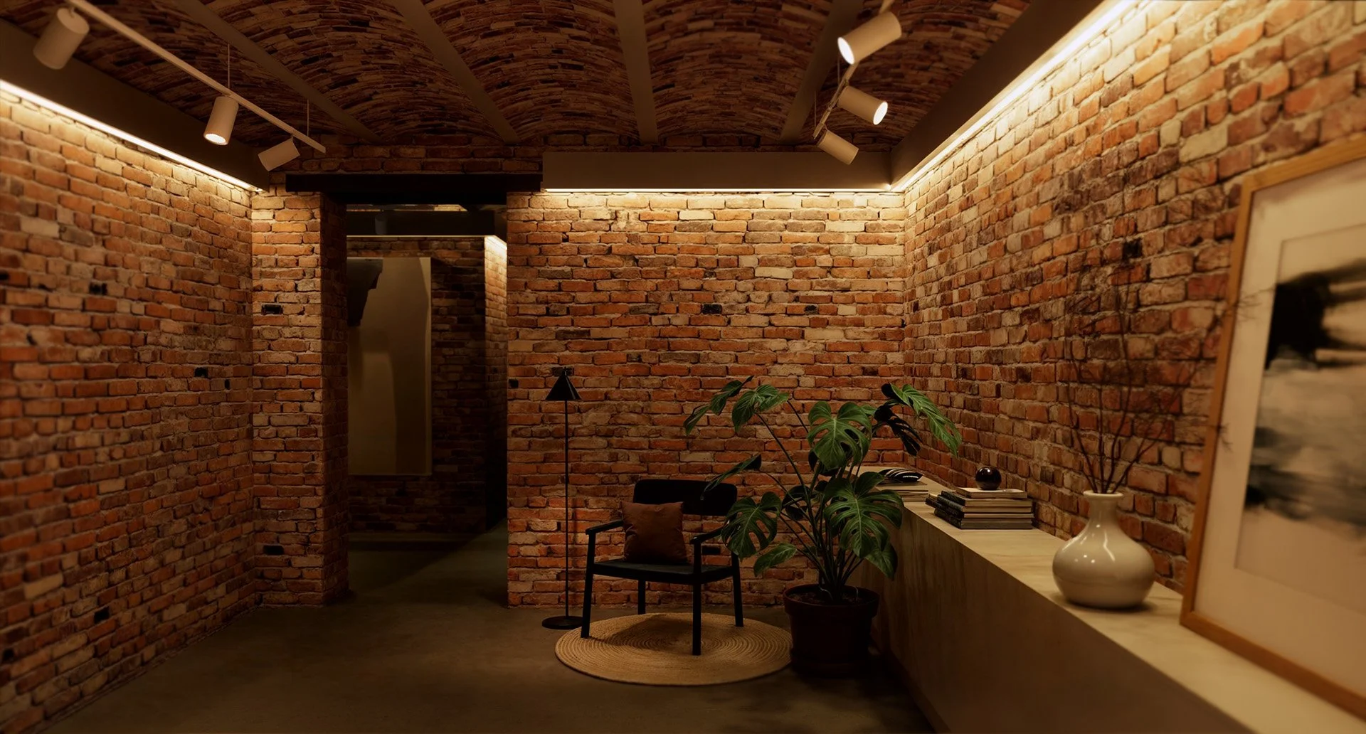 Renovated house basement transformed into a versatile multifunctional space with modern design elements.