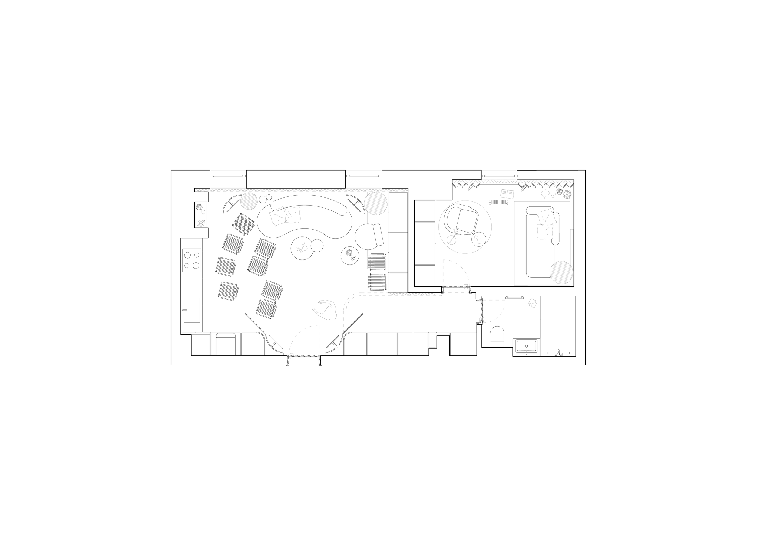 Interior design plan of a therapy office in Bucharest, featuring calming colors and functional spaces.
