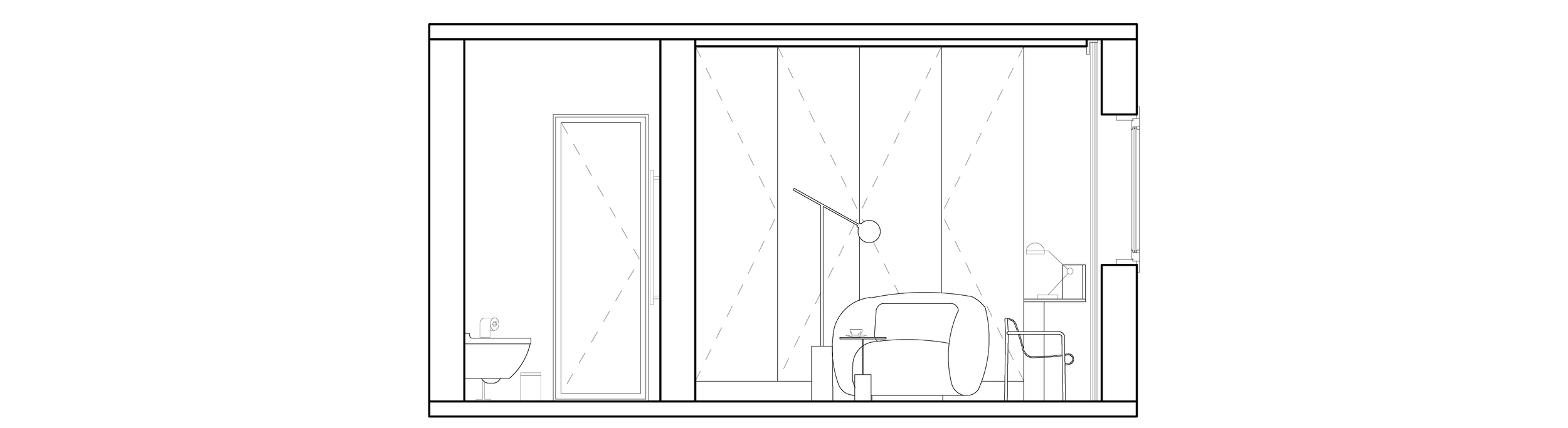 Interior design plan of a therapy office in Bucharest, featuring calming colors and functional spaces.