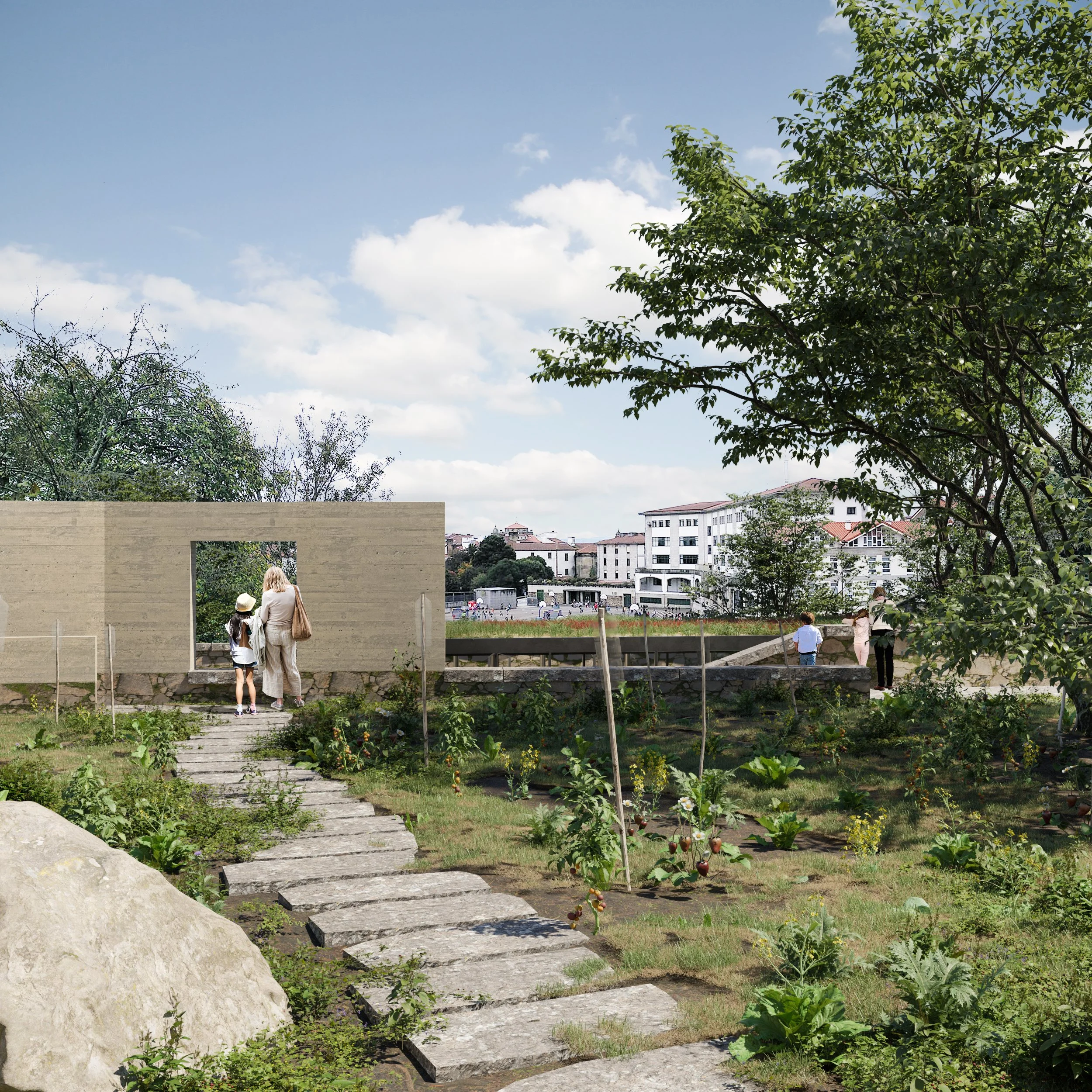 Urban pathway revitalization project, integrating diverse elements to enhance community engagement.