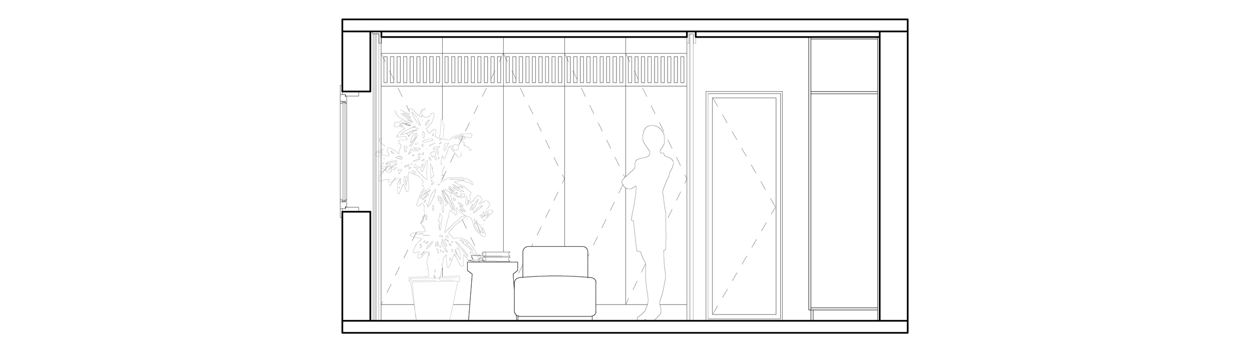 Interior design plan of a therapy office in Bucharest, featuring calming colors and functional spaces.
