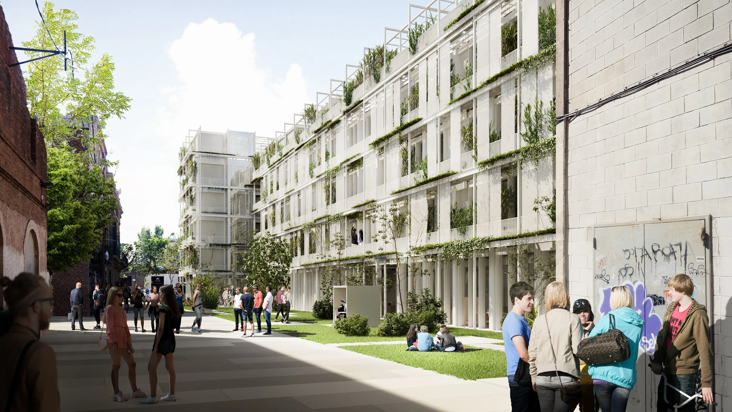 Botanic University Campus and Public Garden architecture project, featuring diverse spaces and sustainable technologies for community interaction.