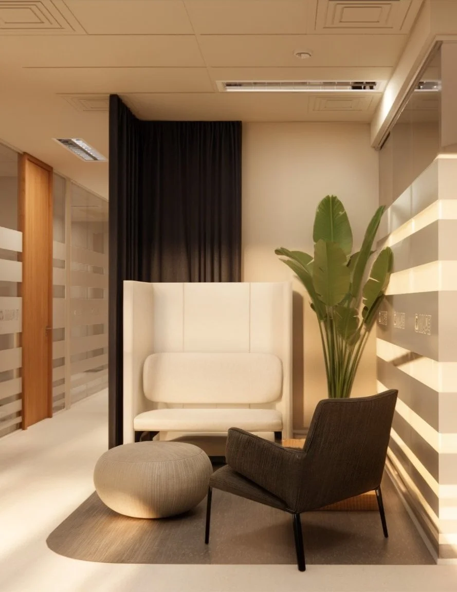 Design interior modern pentru birourile renovate ale Sediului Mapei, cu spații de relaxare inovatoare.