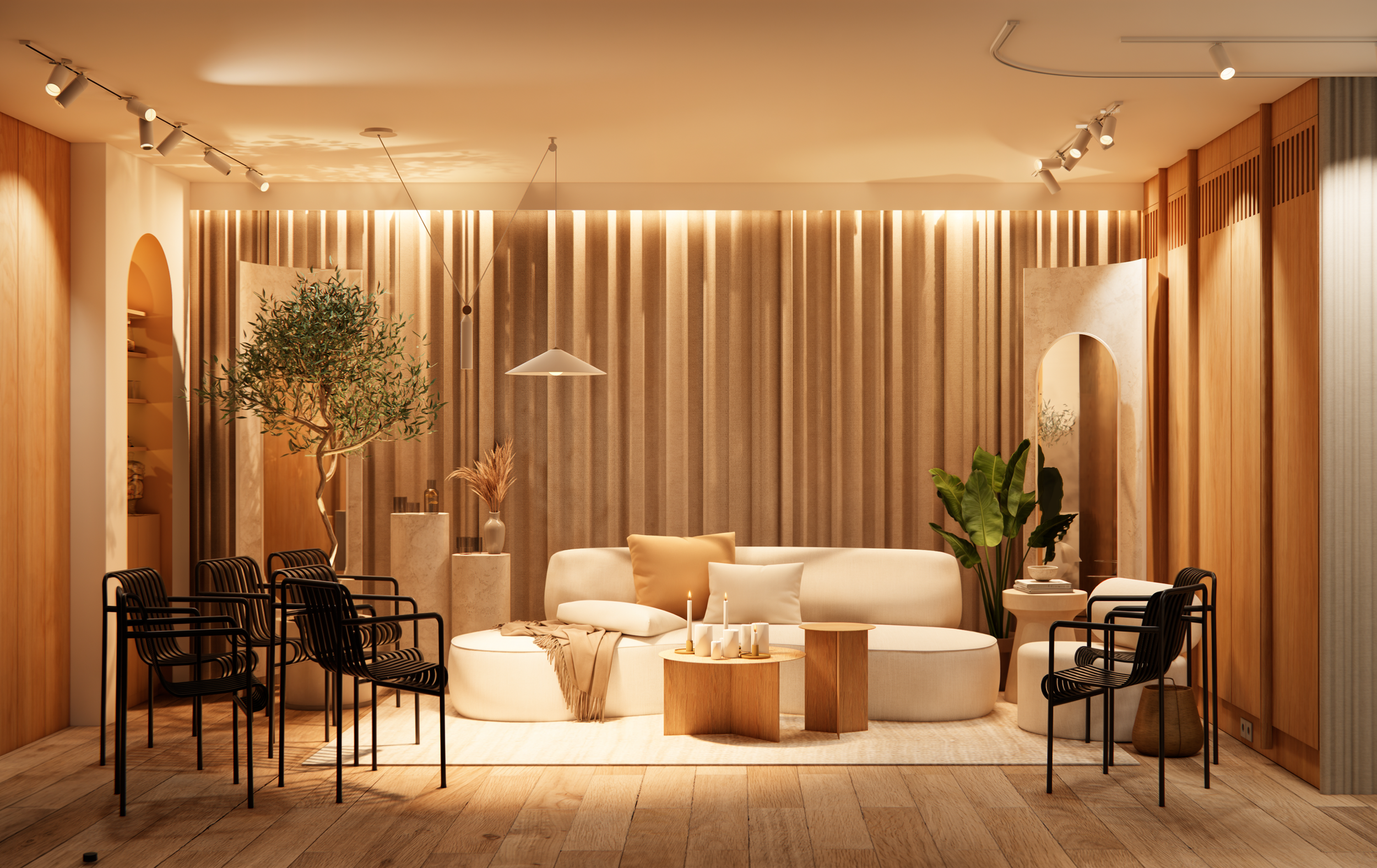 Interior design of a therapy office in Bucharest, featuring calming colors and functional spaces.