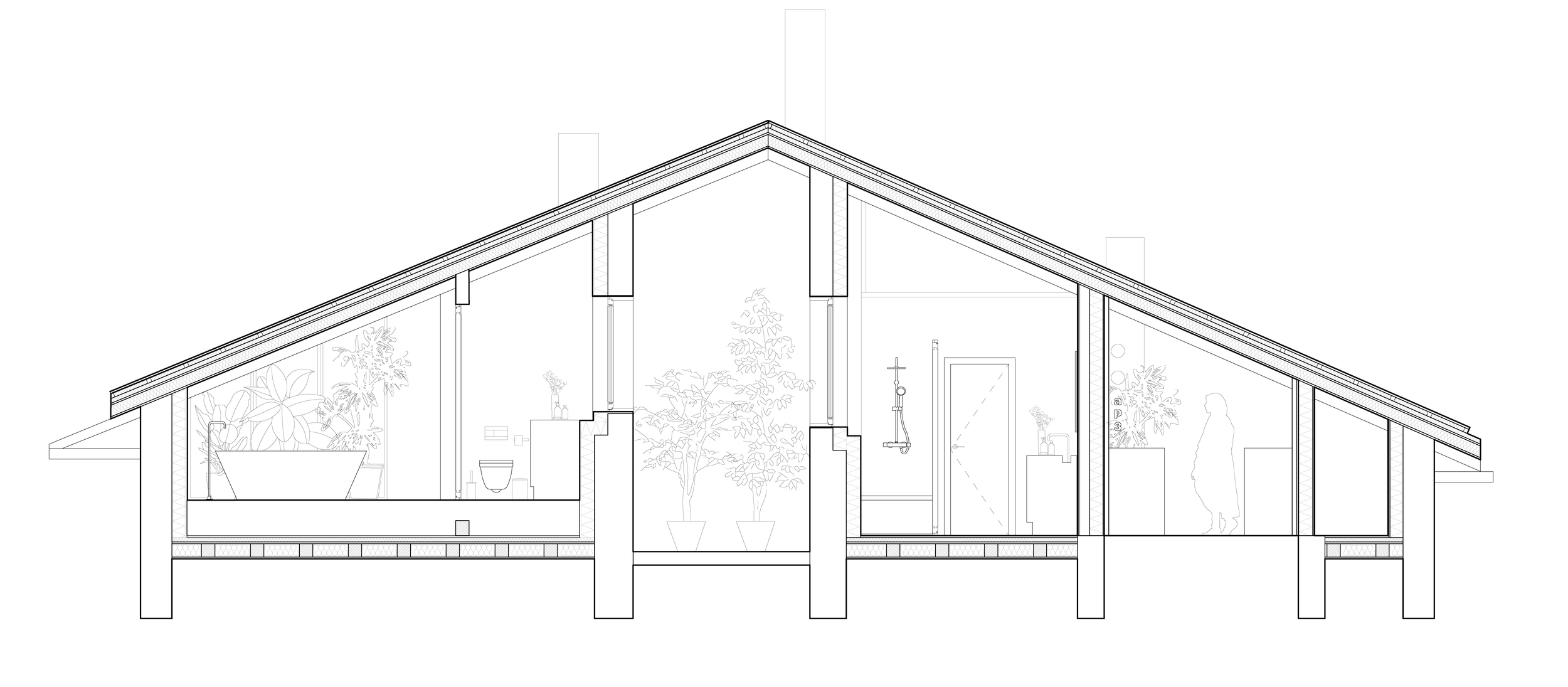 Modern multifunctional residential area section created from a historic attic renovation, showcasing innovative interior design.