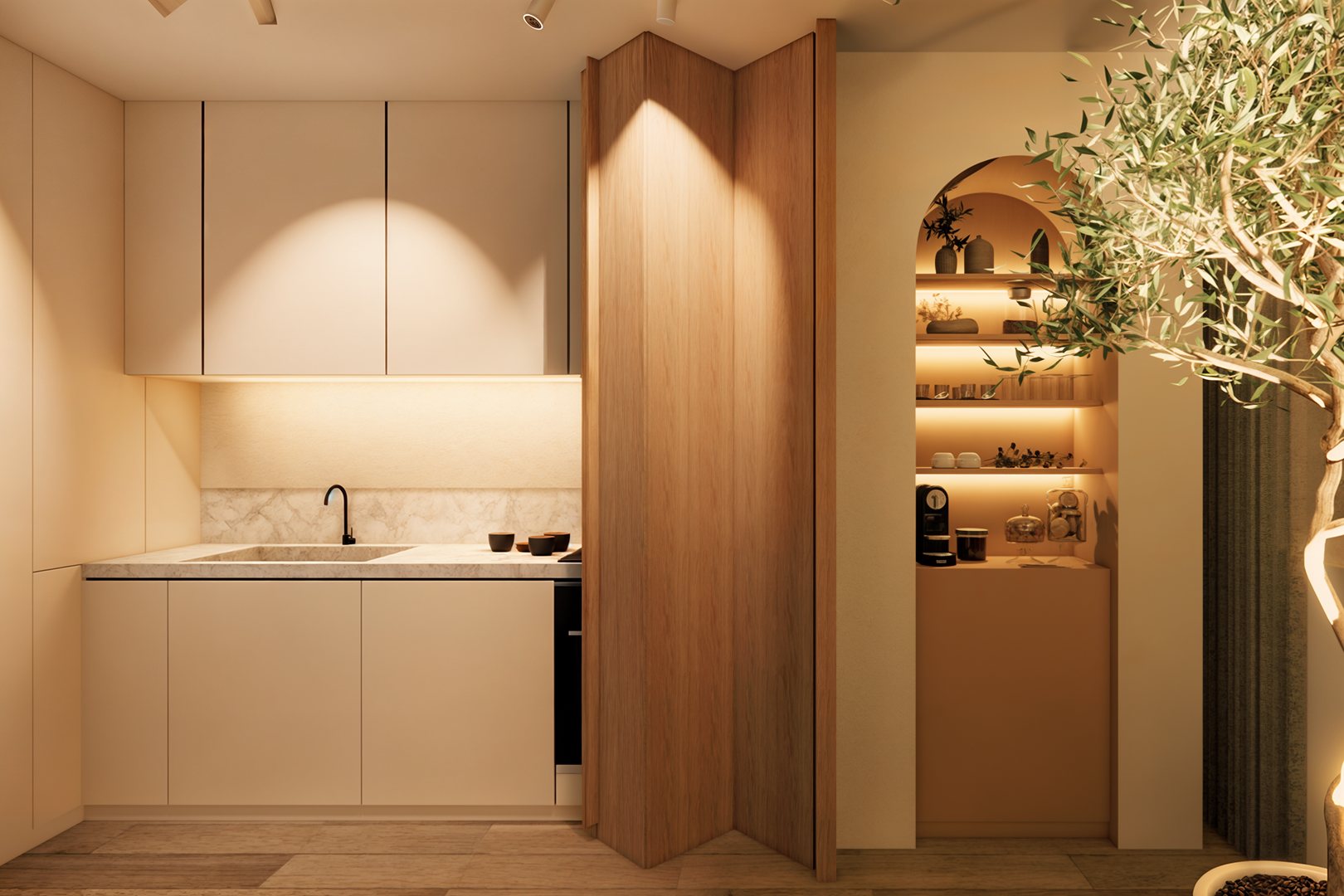 Interior design of a therapy office in Bucharest, featuring calming colors and functional spaces.