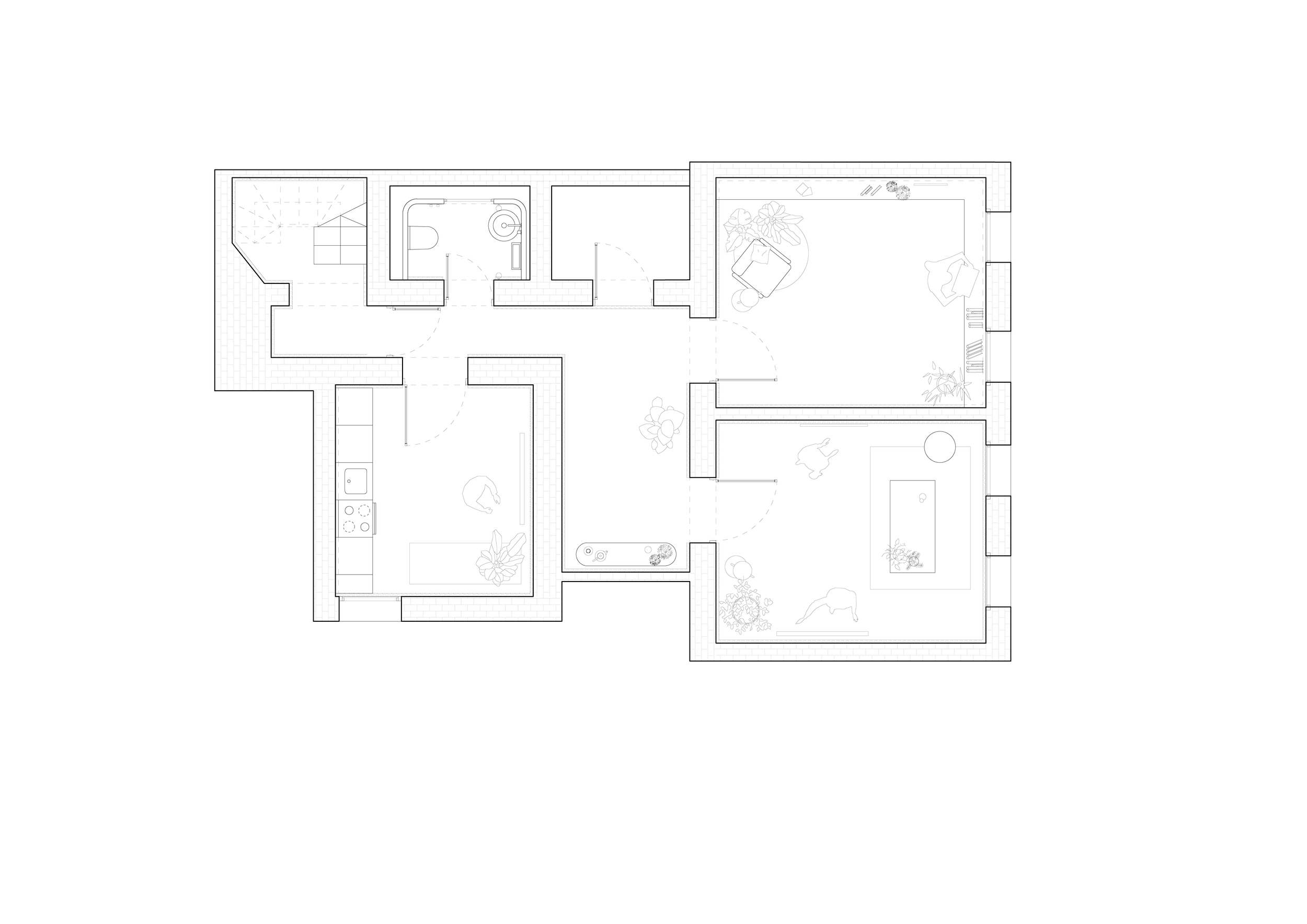 Renovated house basement transformed into a versatile multifunctional space with modern design elements.