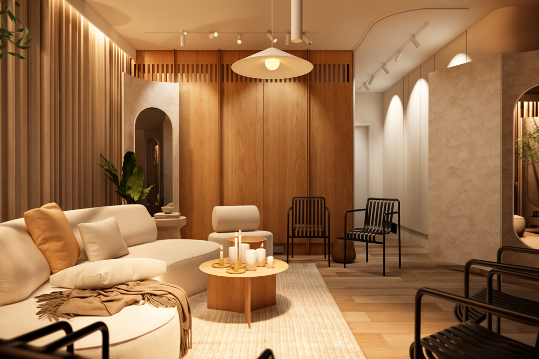 Interior design of a therapy office in Bucharest, featuring calming colors and functional spaces.