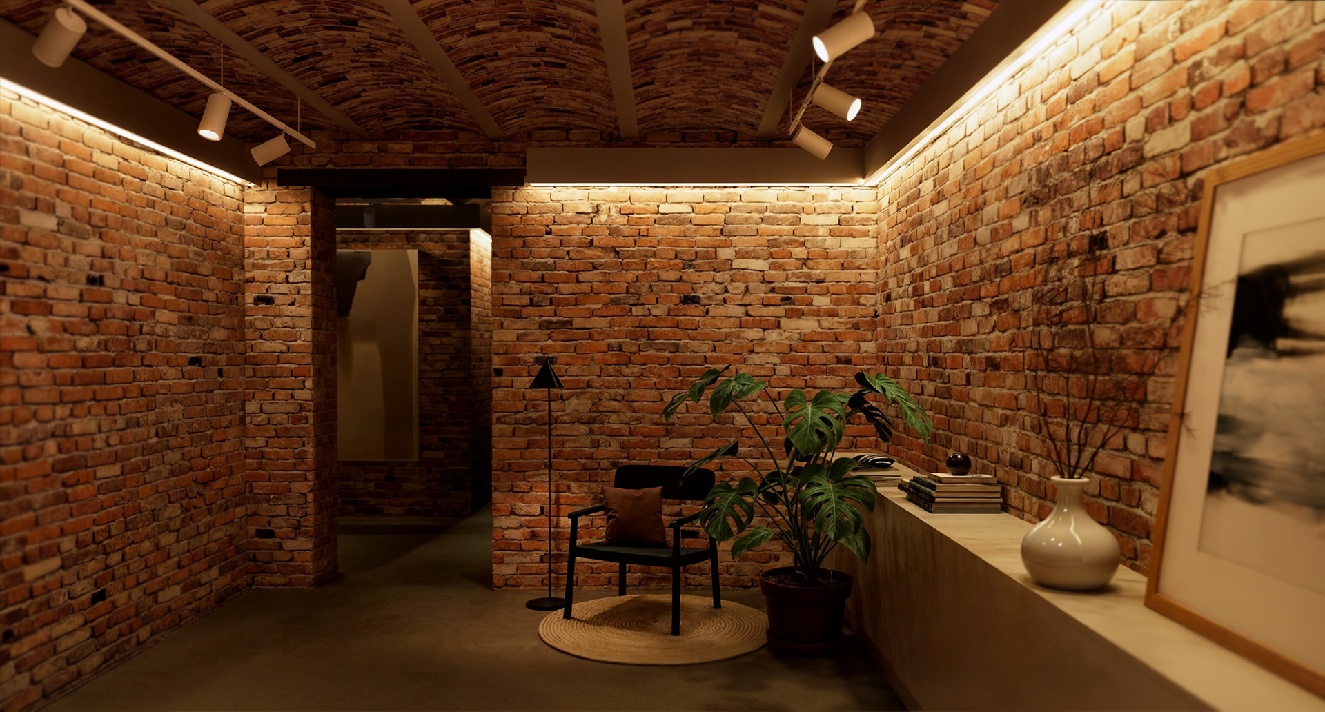 Renovated house basement transformed into a versatile multifunctional space with modern design elements.