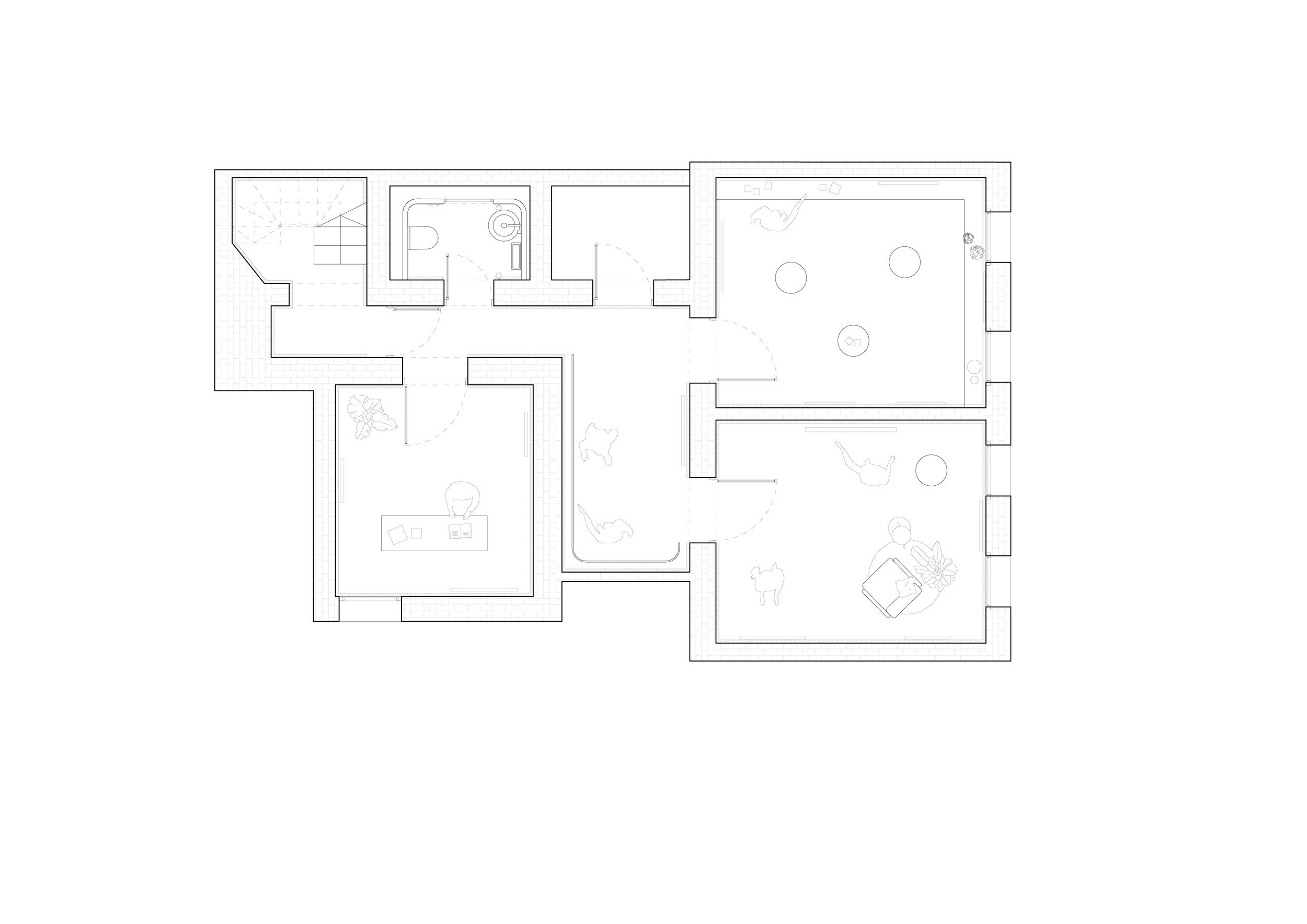 Renovated house basement transformed into a versatile multifunctional space with modern design elements.