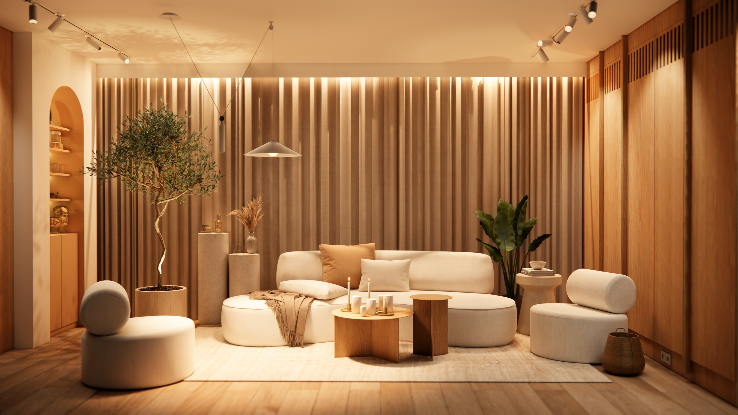 Interior design of a two-room therapy office, featuring calming colors and functional spaces.