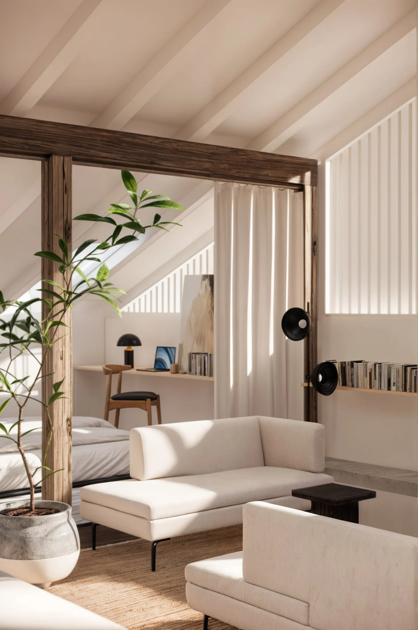 Modern residential area created from an attic renovation, showcasing stylish design.