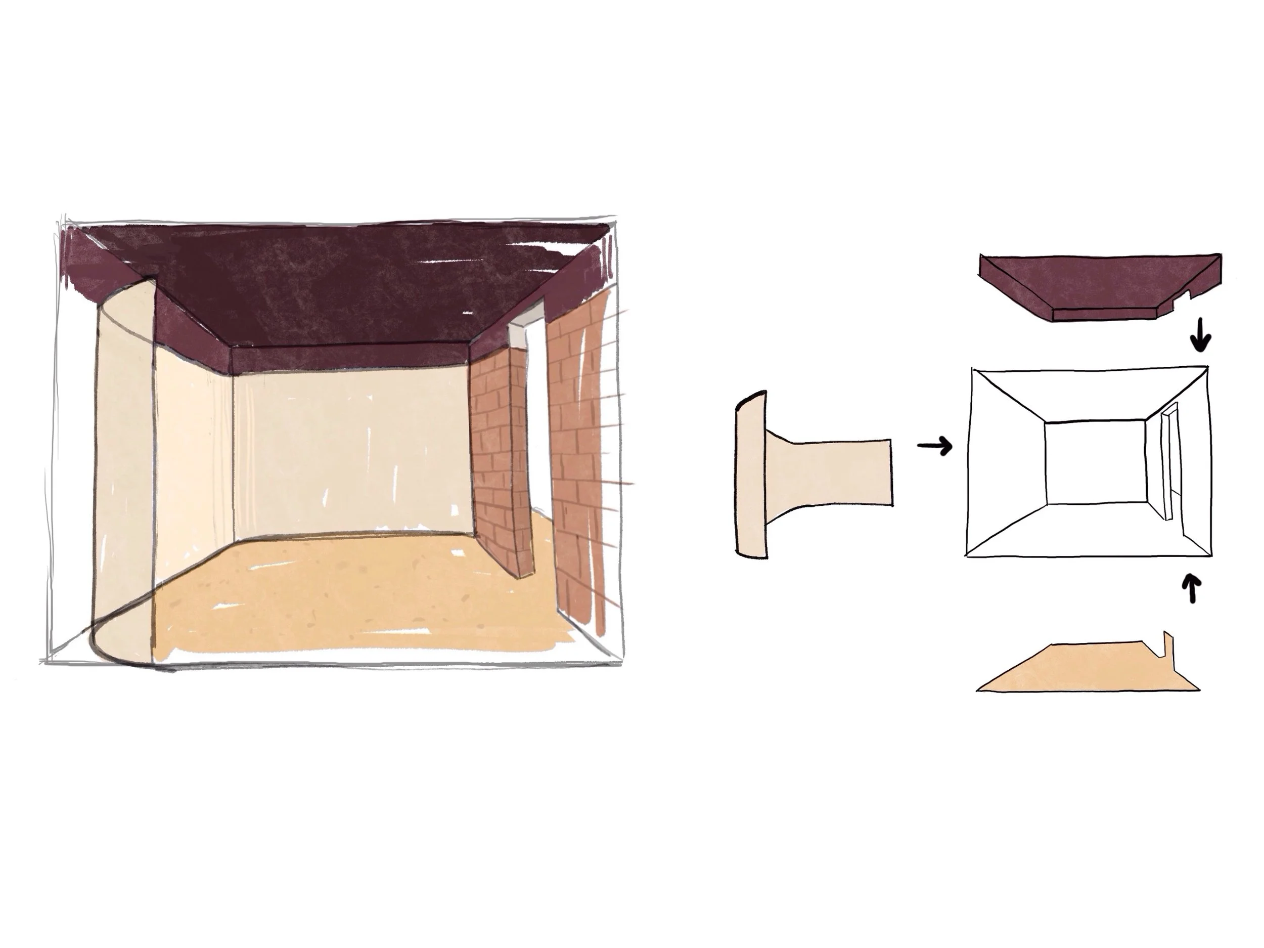 Conceptual sketch of the architectural design of a historic basement