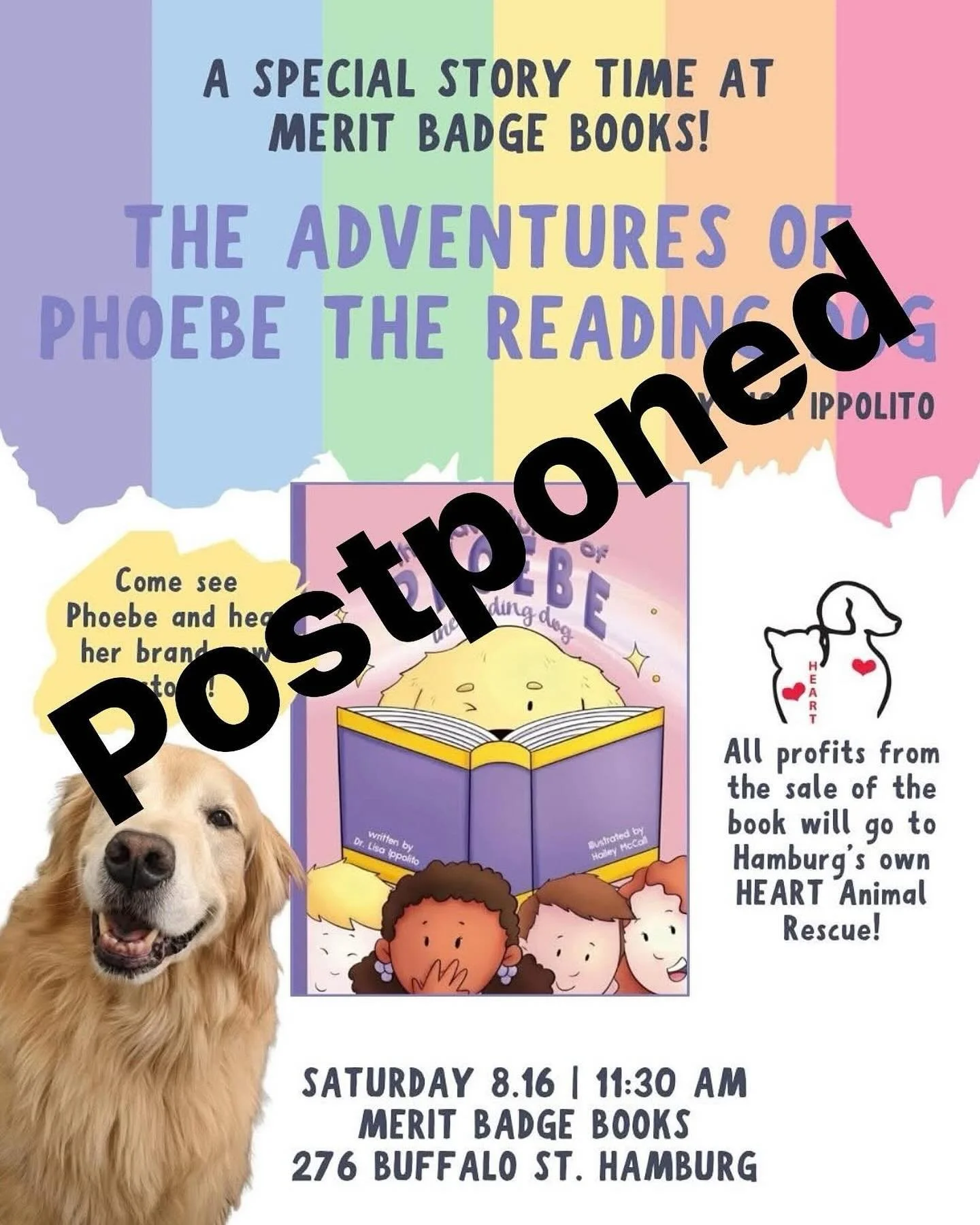Phoebe needs a little down time to recover from a procedure so we&rsquo;re gonna postpone her store visit. Stay tuned for an updated date and send Phoebe your best healing wishes! ❤️&zwj;🩹