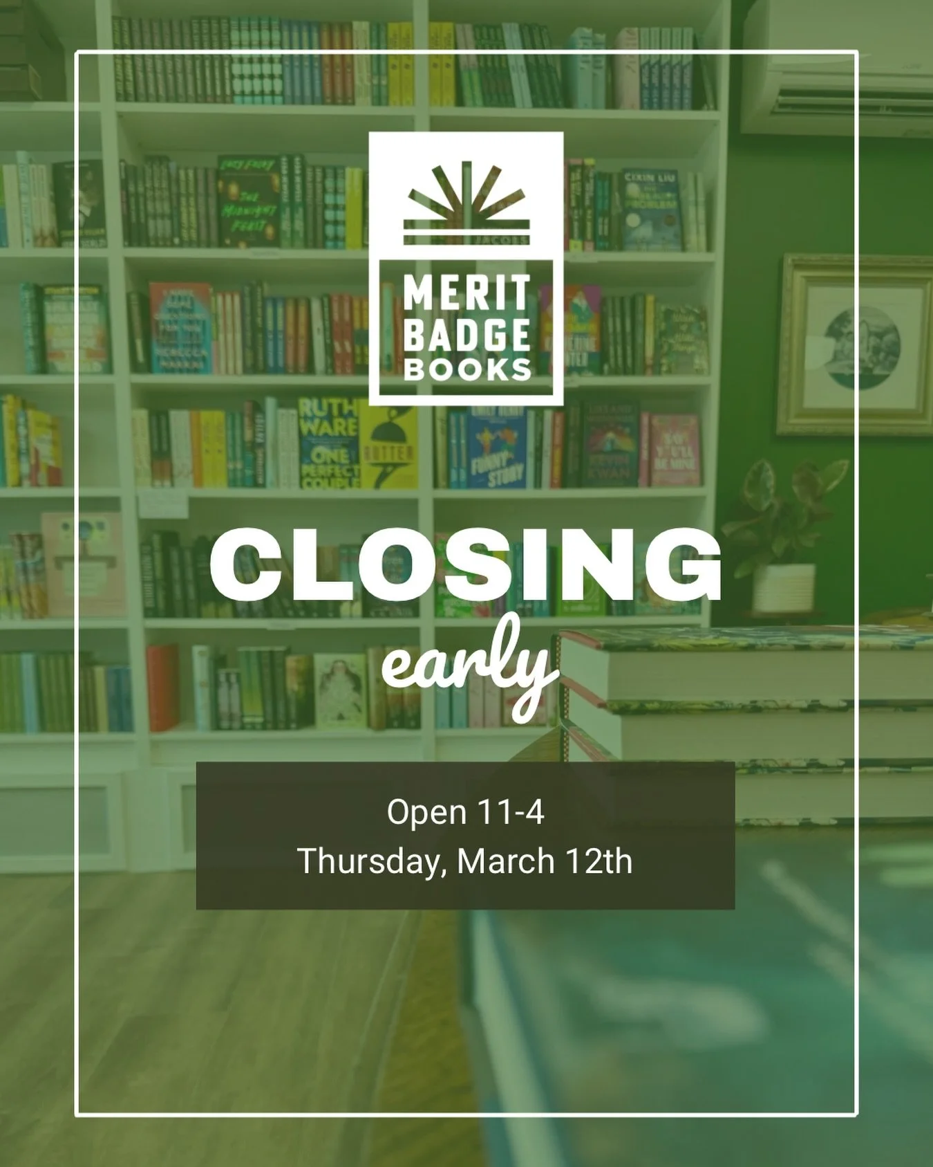 Apologies for the inconvenience but we are closing tomorrow, Thursday the 12, at 4 PM. Parkdale Elementary Families, we&rsquo;ll see you for Literacy Night from 5-7. Come visit MBB in the library! ❤️