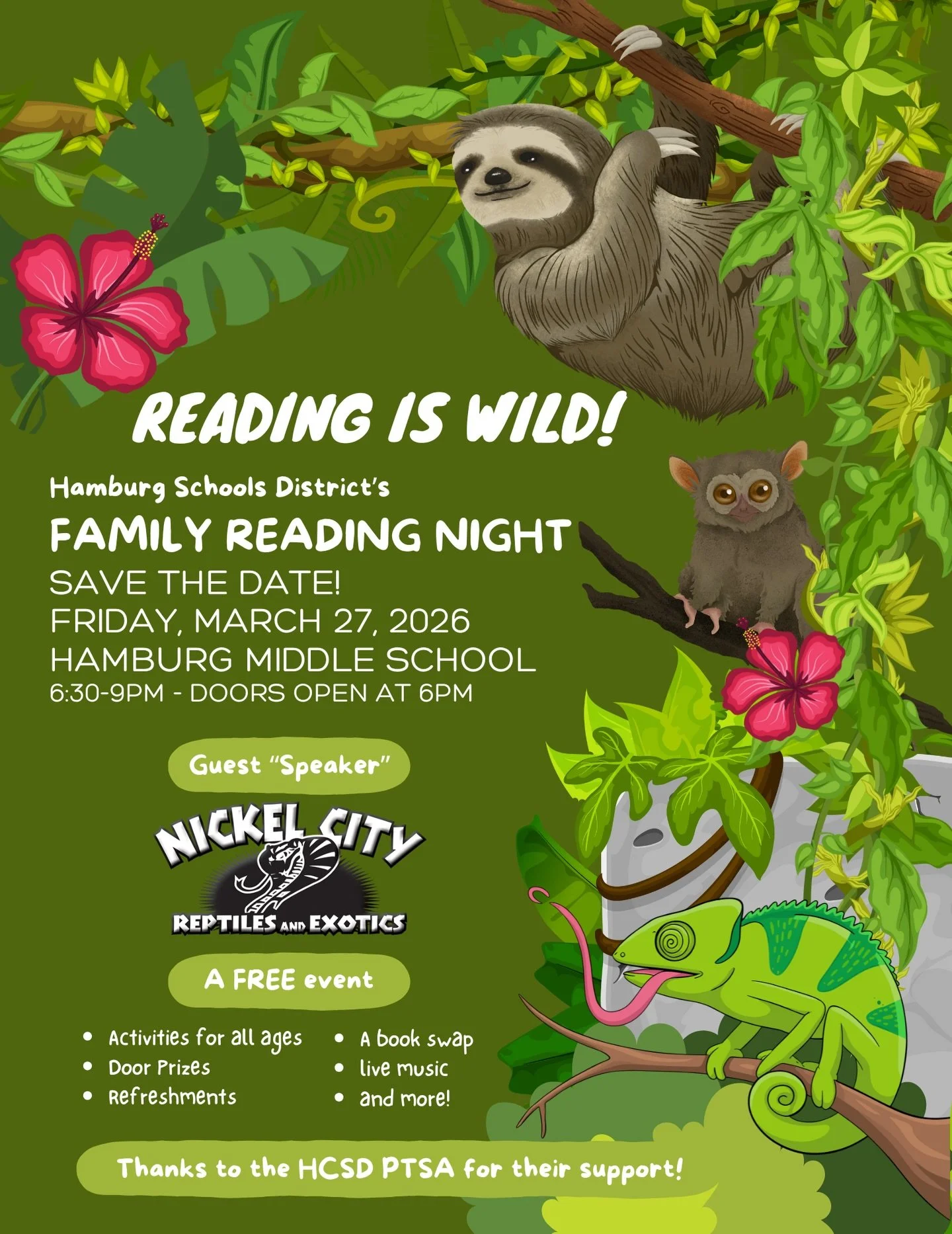 Guess what? MBB will be providing a mini school book fair at the @hamburg_middle_school Family Reading Night next Friday, March 27th. Free and open to the public, Reading Night is for everyone. ✨ Come see @nickelcityreptilesandexotics, hear stories b