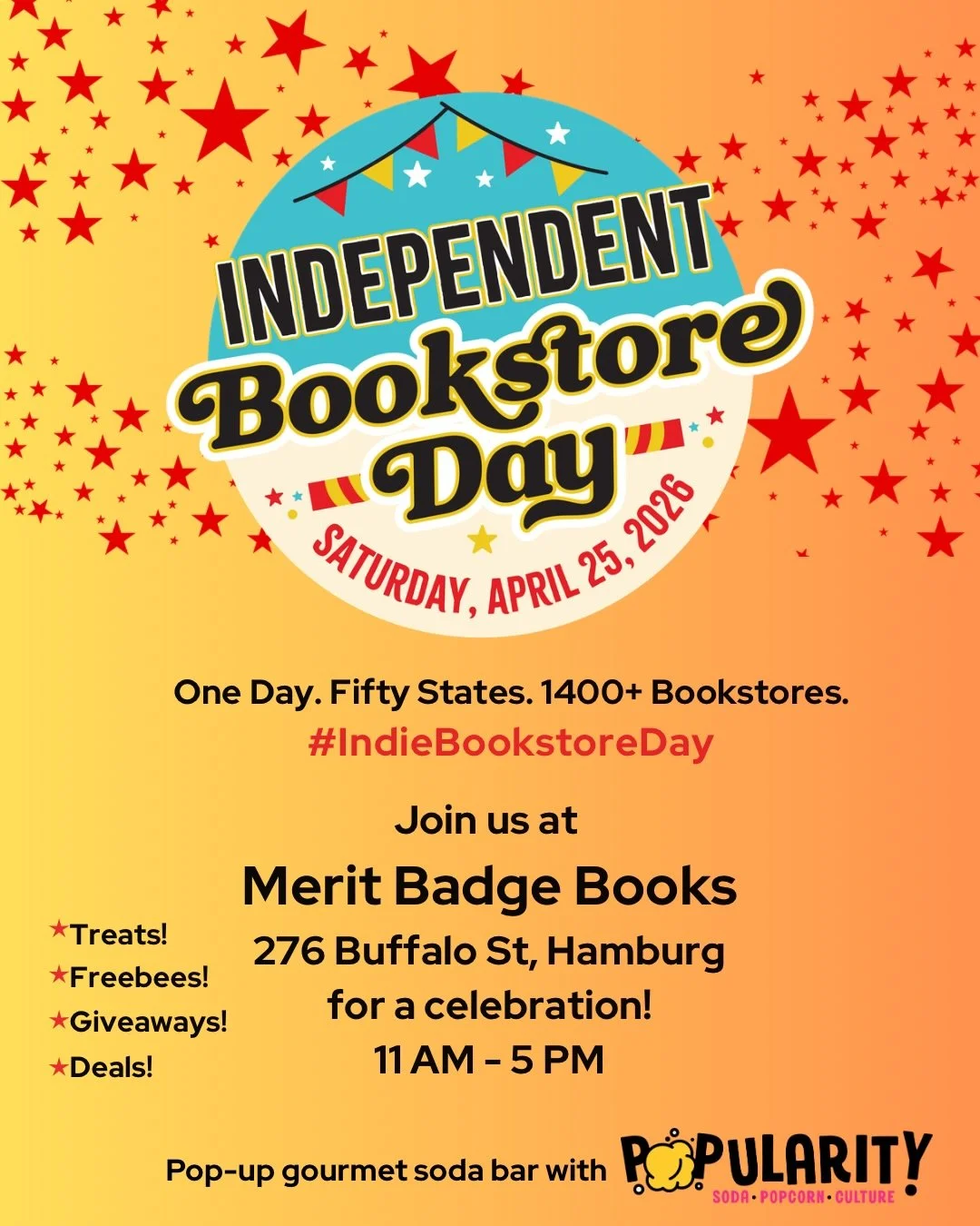 What do we have planned for Independent Bookstore Day? Glad you asked! Stop by on Saturday April 25th for a day full of extras. We&rsquo;ll have @popularityspc on hand to quench your thirst, cookies made by @bookendbaker, exclusive books &amp; items 
