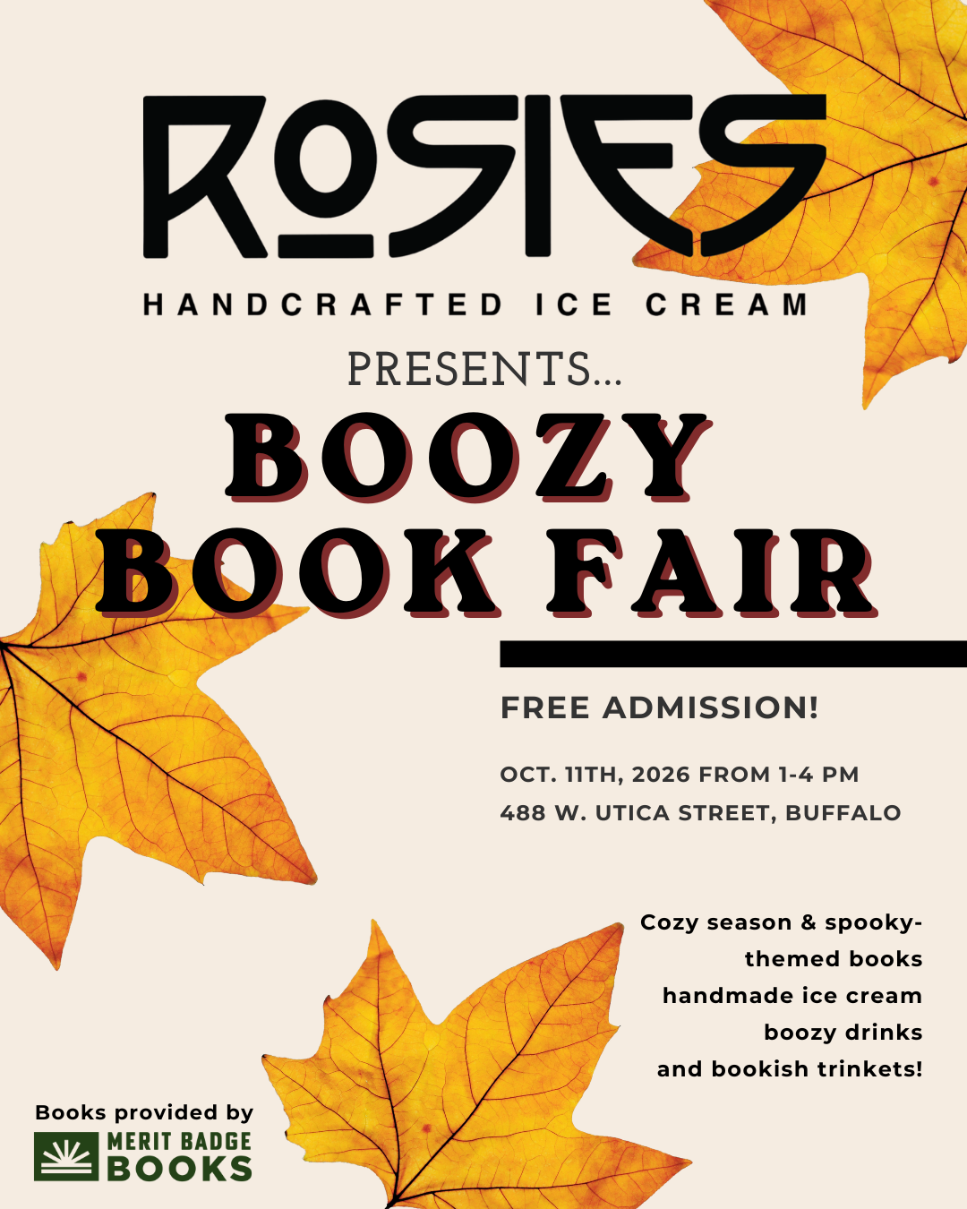 Cozy Boozy Book Fair @Rosie’s Handcrafted Ice Cream