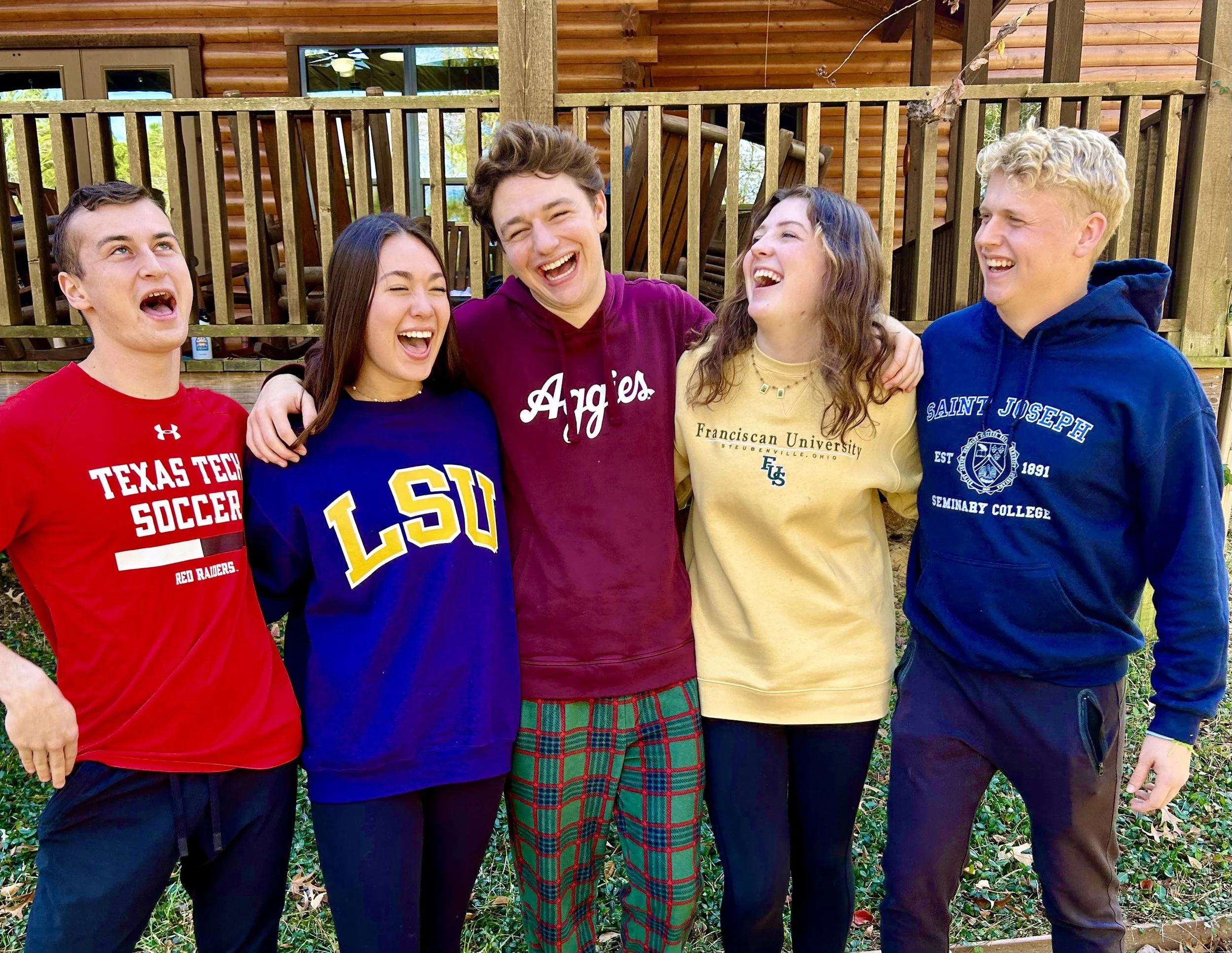 college students laughing